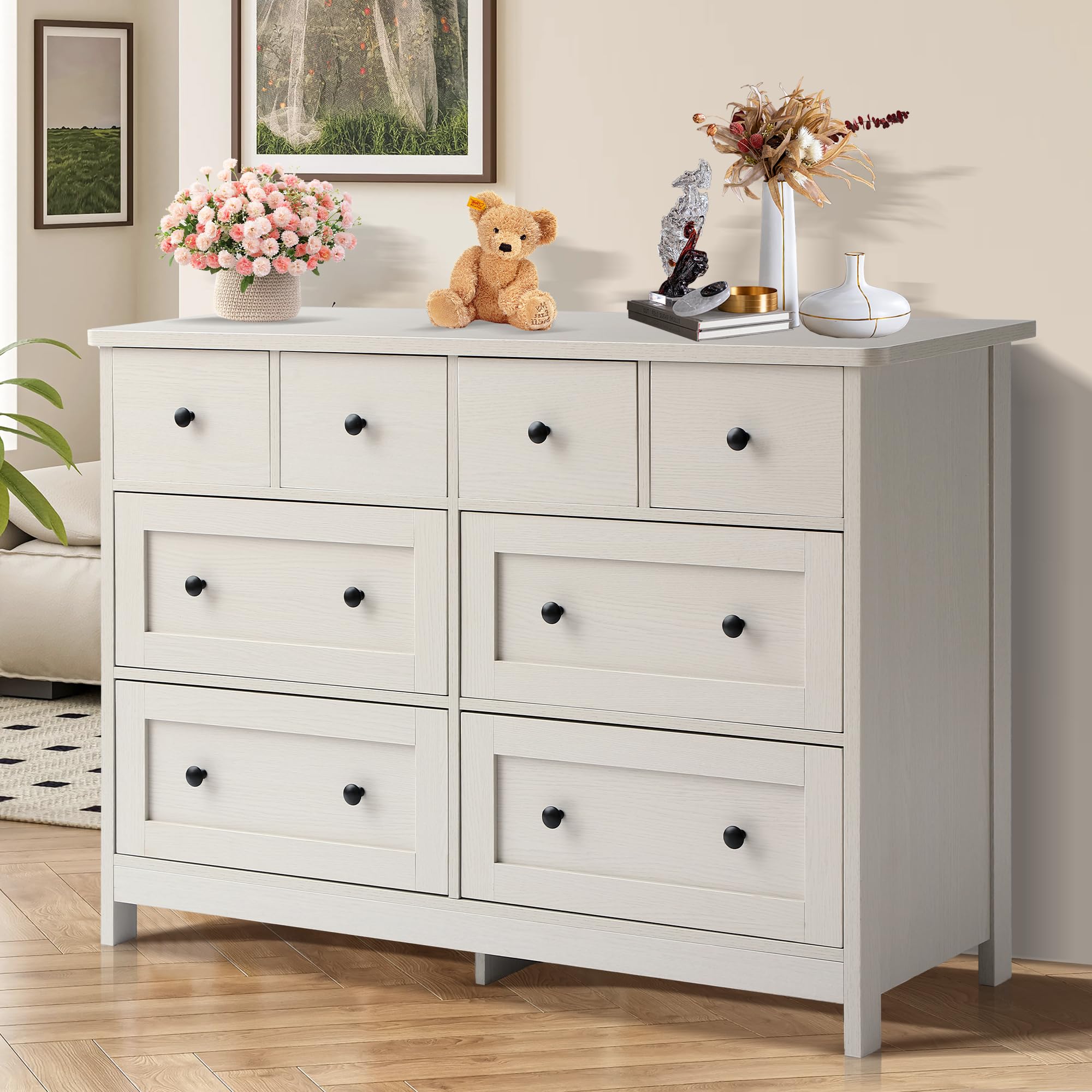 Dephet 8 Drawer Dresser for Bedroom - 47" Wooden Dresser Modern Chest of Drawer with Gold Knobs, Large Storage Organizer Cabinet for Kids Bedroom