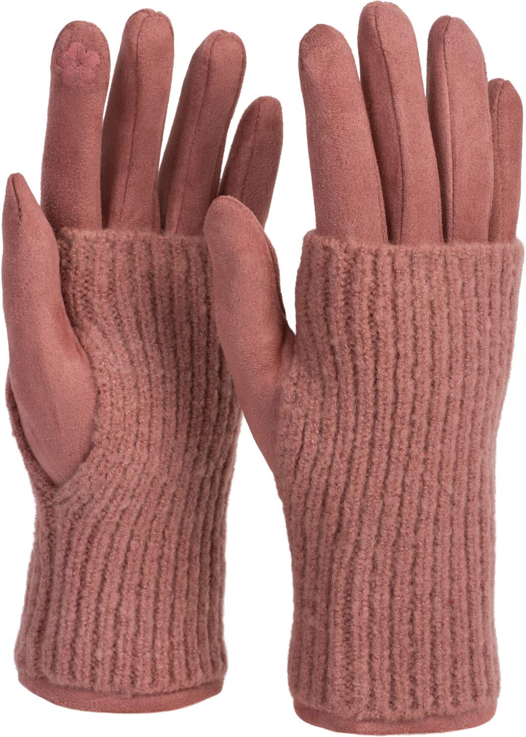 styleBREAKER Women's Cozy Touchscreen Gloves with Removable Knit Cuffs, Warm Winter Gloves for Icy Days 09010022, Colour:Old Rose