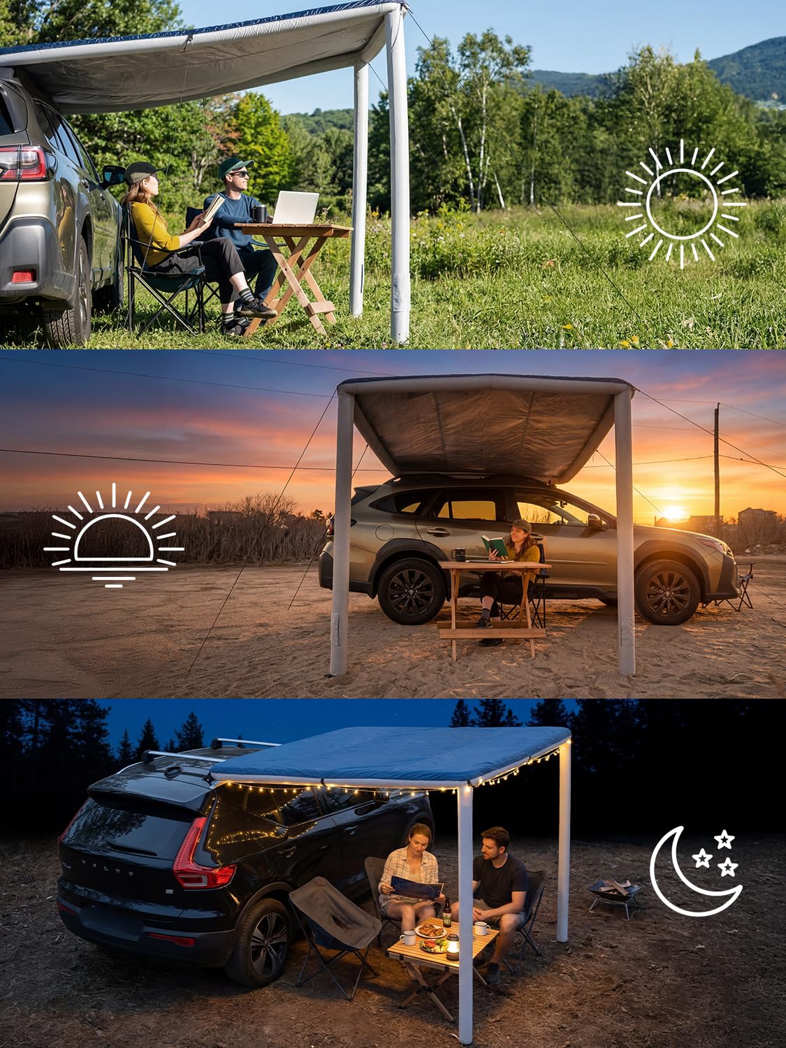 Niphean Auto Markise für SUV, Pickup & Van, 2-Min-Aufbau, Kein Dachträger Nötig, Aufblasbares Sonnensegel Wohnwagen 250 x 198 cm, Wasserdicht, UV50+, Windstabil Fahrzeug Markise
