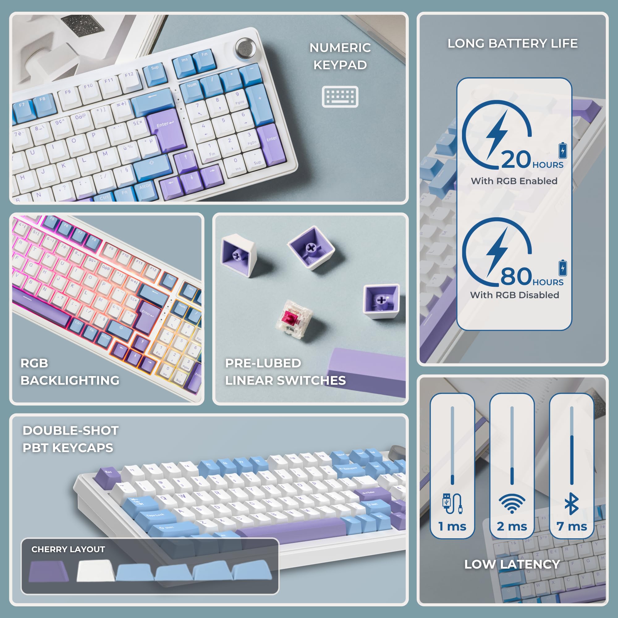 The G-Lab Keyz Elite 400 WB - Clavier Gamer sans Fil Mécanique Hot-Swap RGB | QWERTY US, Sans Fil Tri Mode 2.4GHz/Bluetooth/Filaire, Switch Mécanique Hot Swap Pré-lubrifiés, Gasket 5 Couches