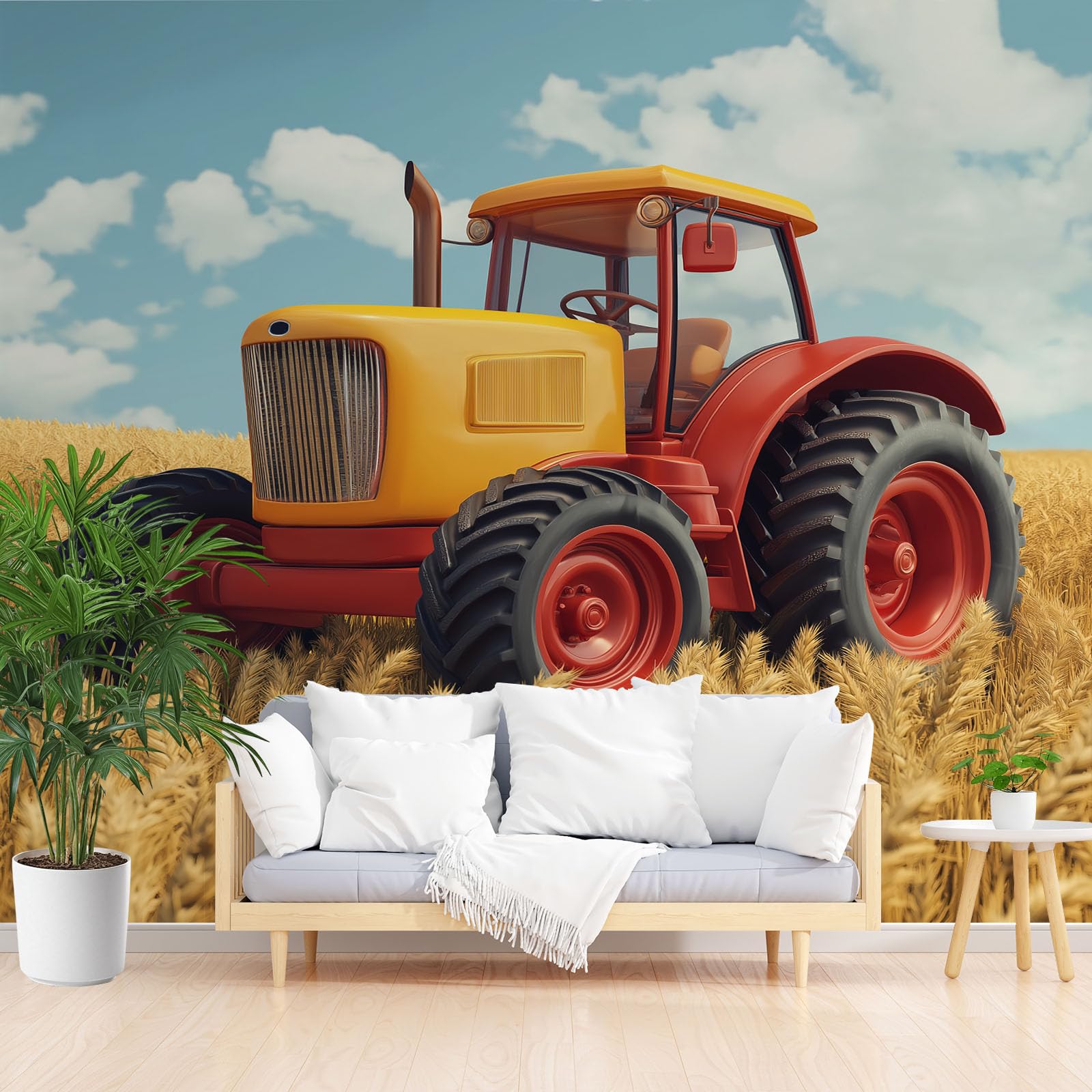 Papier peint panoramique salon tracteur haut de gamme décor 3D