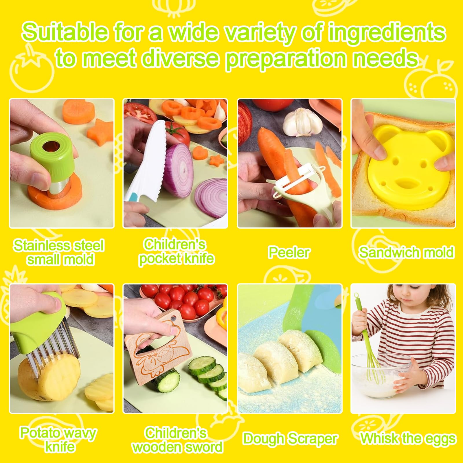 Kit 30 Pièces Couteaux Cuisine Enfants Montessori – Ustensiles Sécurité Bois, Moules Sandwich, Dès 3 Ans