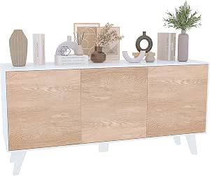 Credenza Wiuzo In Legno MDF – 120x39.5x80 Cm, Con Cassetti, Stile Moderno Nordico, Colore Naturale E Nero