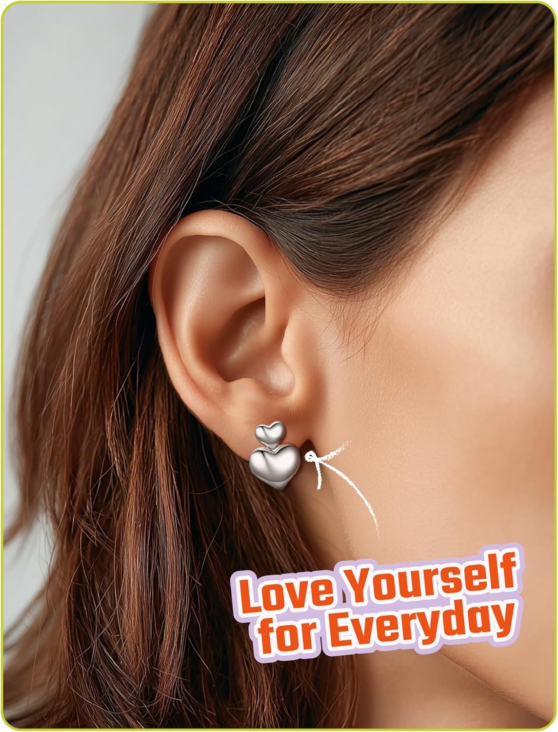 Silver Heart Earrings for Women|Double Heart Studs 925 Solid Sterling Silver Hypoallergenic Chunky Vintage Earrings Jewelry for Daily Birthday Anniversary Valentine's Day Gifts for Her Wife Girlfriend - Image 2