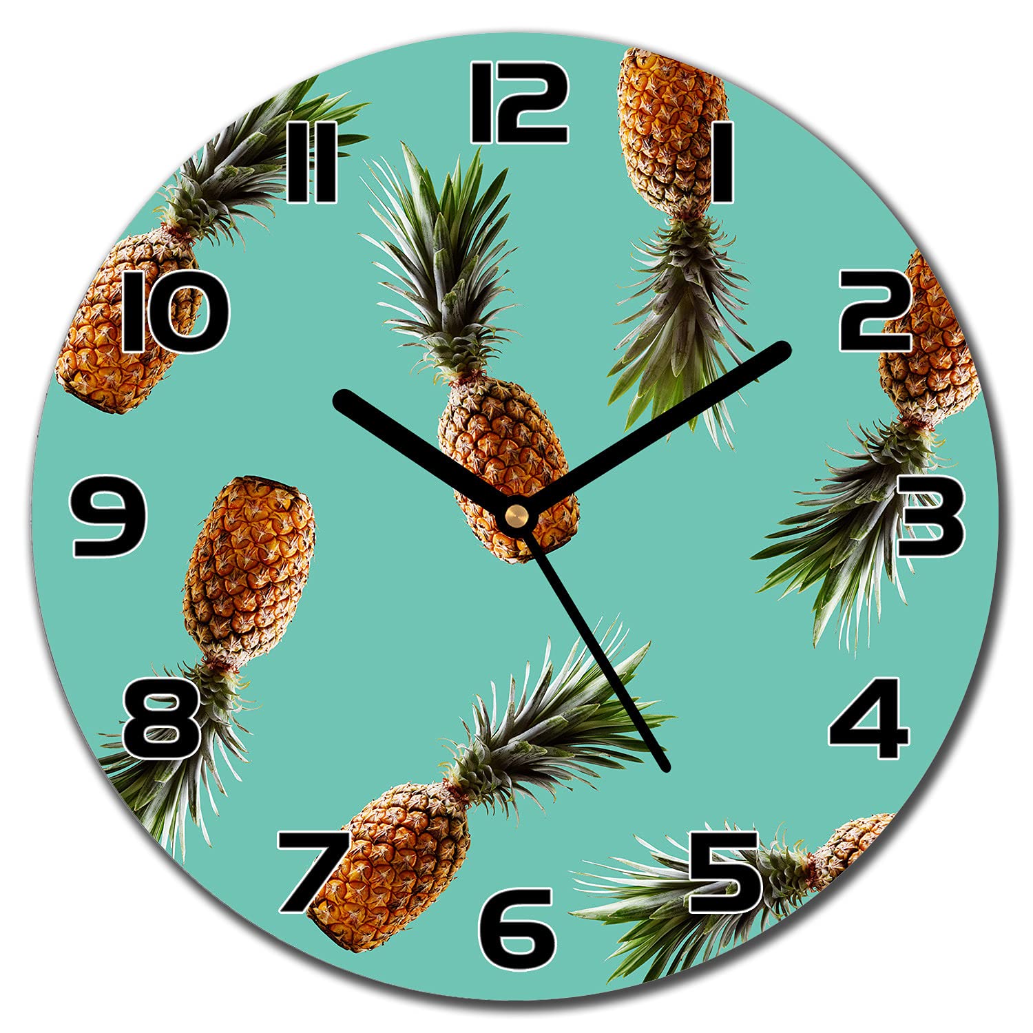 Horloge impression moderne ananas floral avec aiguilles noires