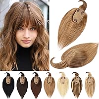 Vista 15 de Toppers de cabello humano real para mujer con cabello fino, base de seda, sin flequillo, clip, 10 pulgadas, #12P613 mezcla de castaño dorado y rubio