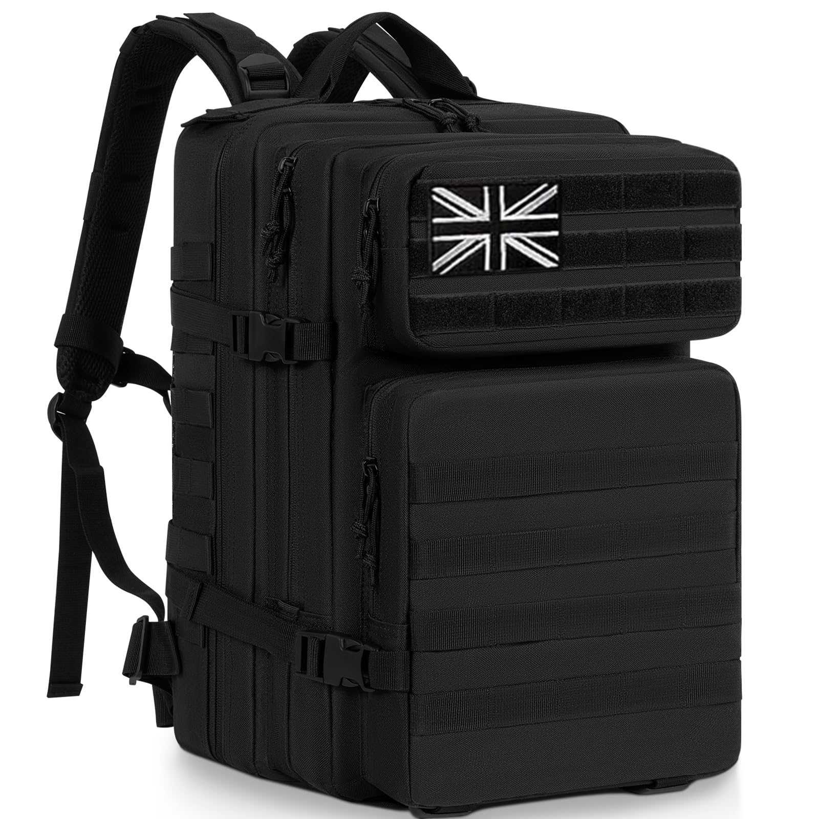 FREEAMG 45L Military Tactical Backpack for Men & Women, MOLLE Large Capacity Army Assault Rucksack, Black Hunting Rucksack, 3 Day Bug Out Bag Laptop Bag, Assault Pack for Outdoor Sports/Camping/Hiking