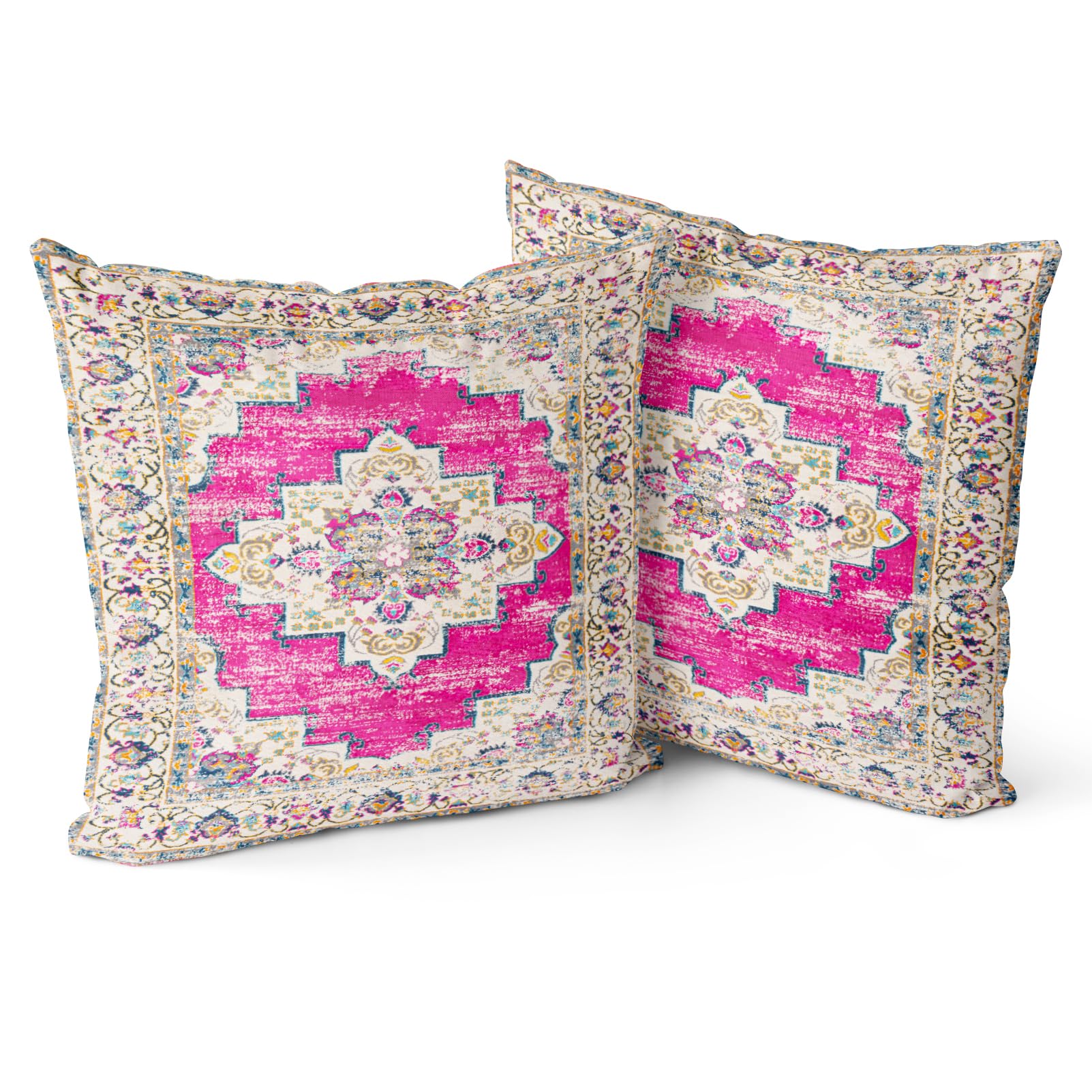 Snylcce Boho Throw Pillow Covers Set of 2 -Magenta Antique & Vintage Design