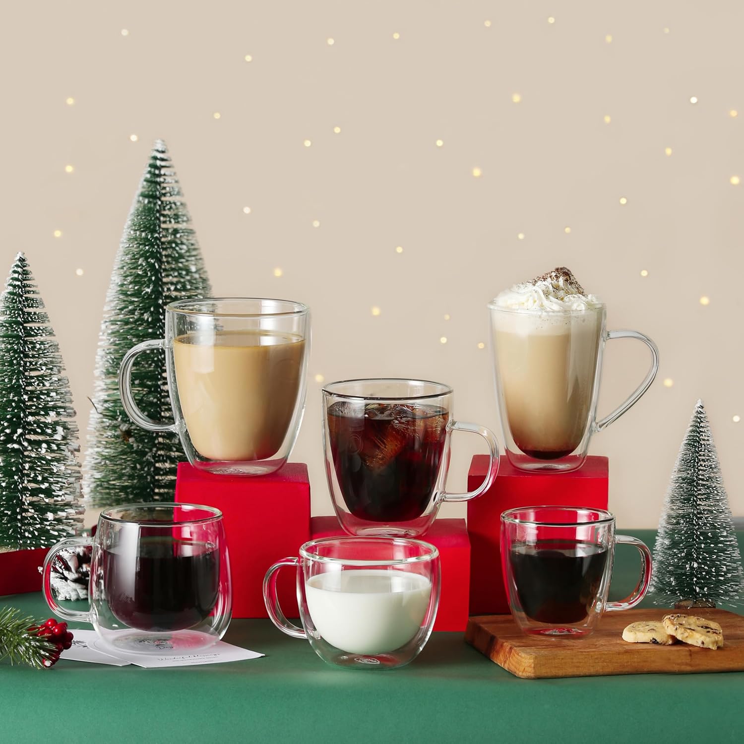 CNGLASS 8oz Double Wall Glass Coffee Mugs,Clear Insulated Espresso Glass Mugs with Handle for Latte,Cappuccino,Coffee,Set of 4 - Image 8