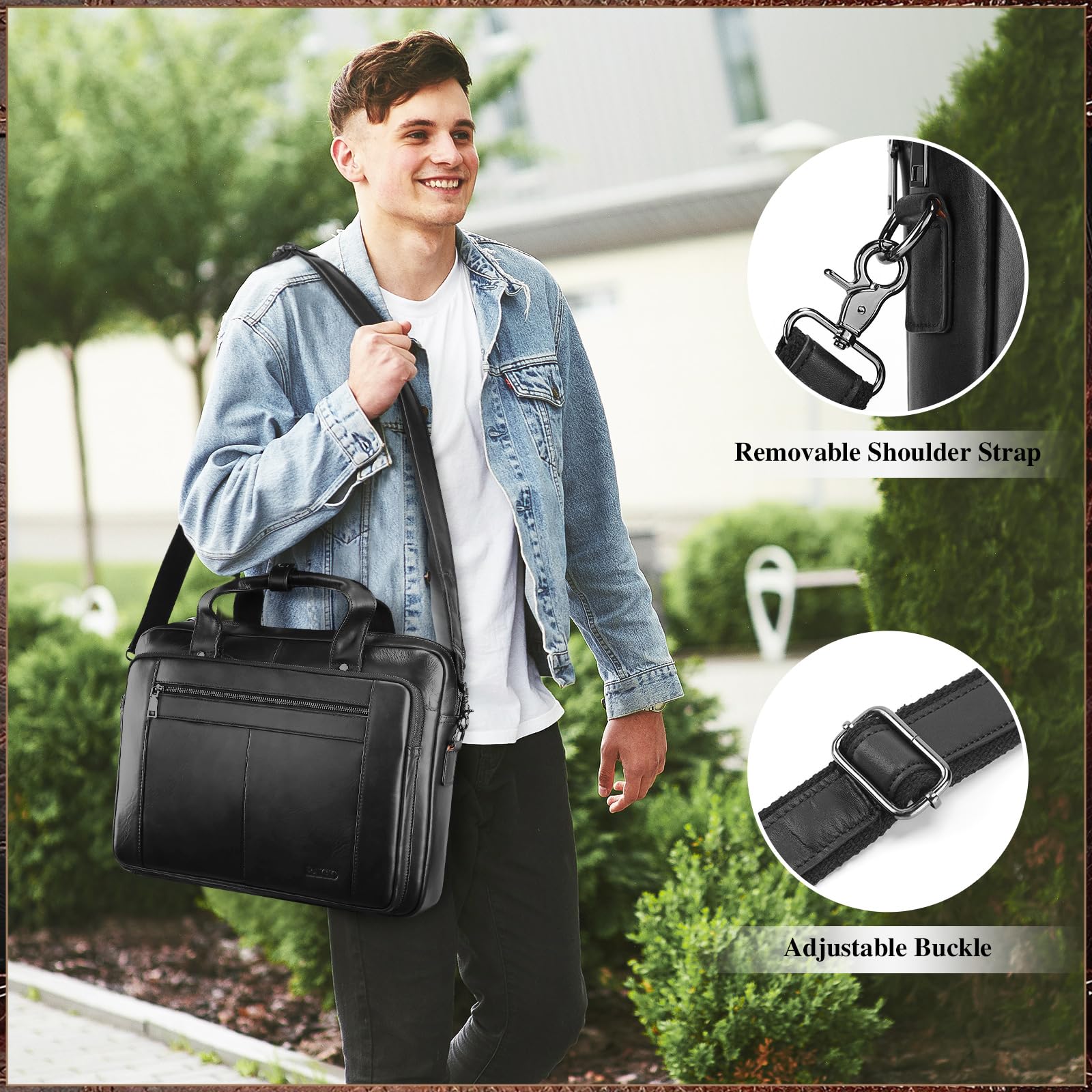 BAIGIO Herren Aktentasche Leder Laptoptasche Business Handtasche Arbeitstasche Groß Umhängetasche Ledertasche Männer Businesstasche Schultertasche Klassische Messenger Tasche 15,6 Zoll Laptop, Schwarz