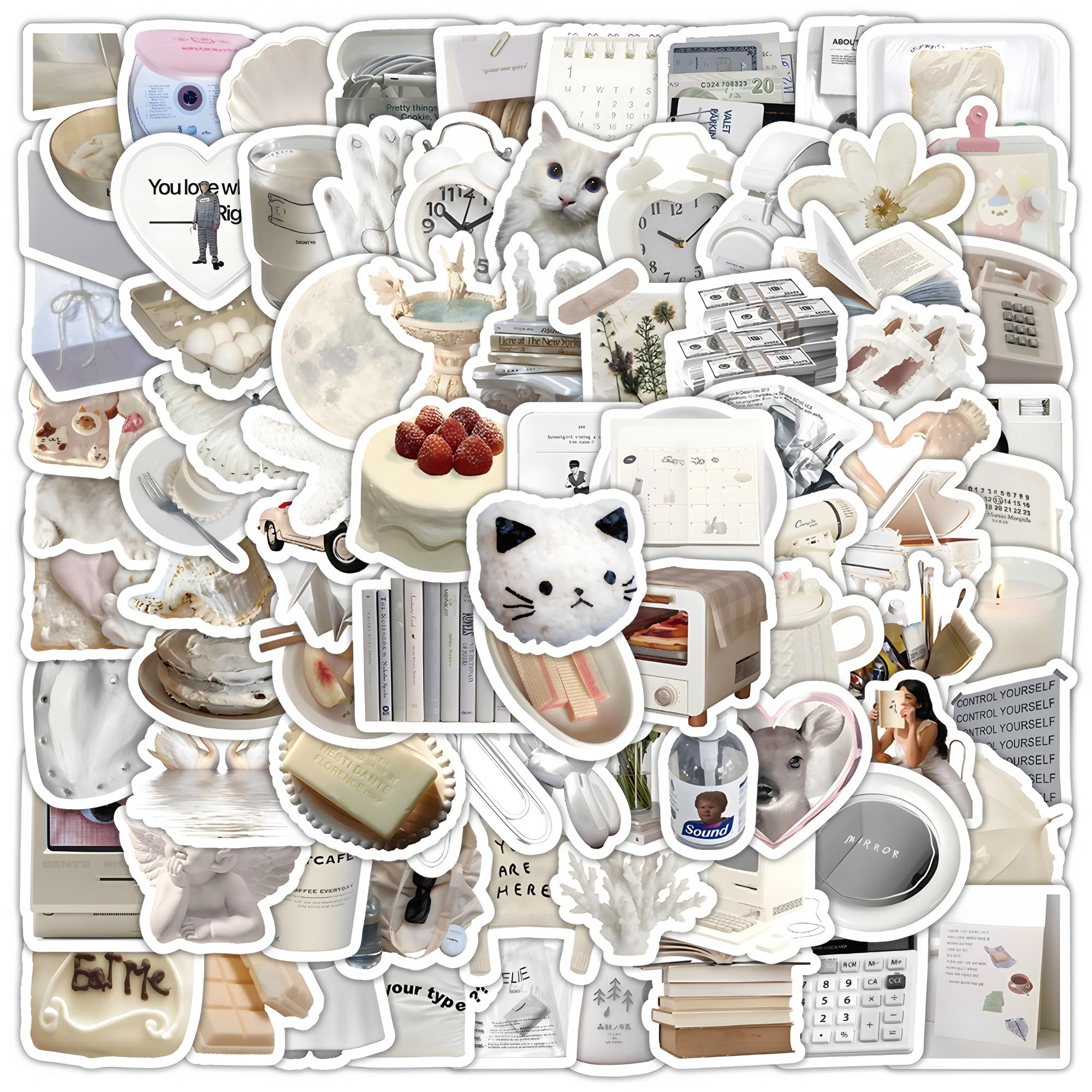 102PCS White Coquette Stickers Pack – Cute Waterproof Aesthetic Vinyl Stickers for Girls, Perfect for Laptops, Water Bottles, Journals, Phones, Guitars, Scrapbooks & Gifts — image 1