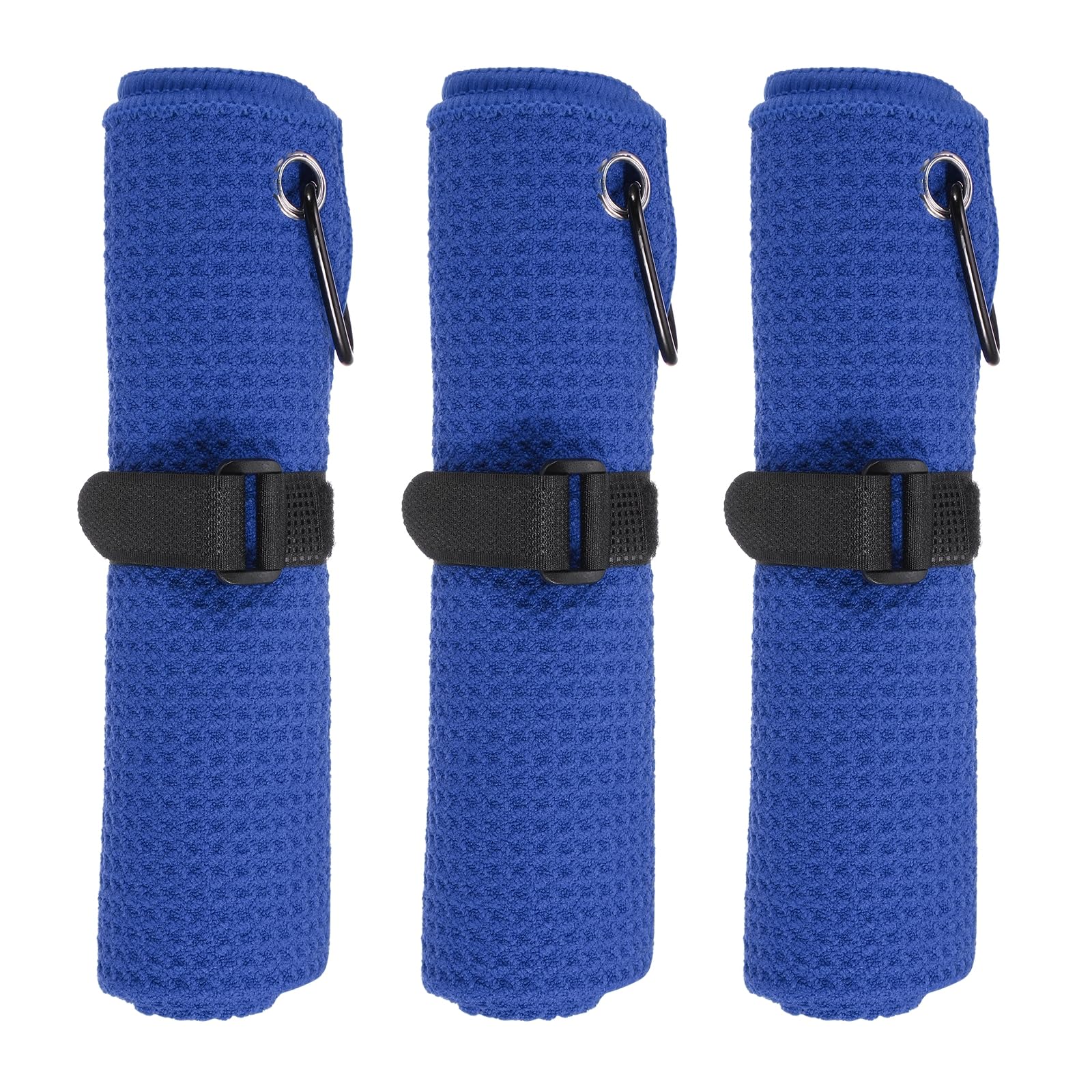 PATIKIL 16"x16" Microfiber Golf Towel, 3 Pack Tri-Fold Golf Towels Waffle Pattern Towels Absorption with D Clip, Hook and Loop Fastener, Blue