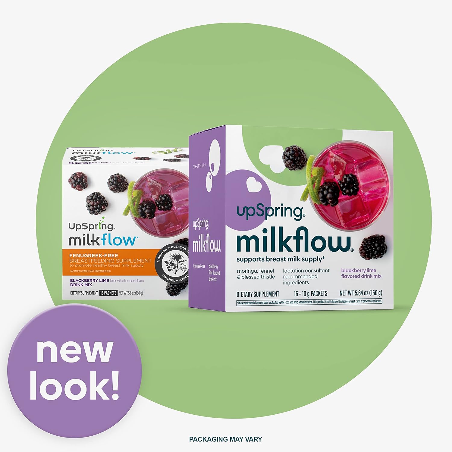 Upspring Milkflow Breastfeeding Supplement Drink Mix with Moringa & Blessed Thistle, No Fenugreek | Blackberry Lime Flavor | Lactation Supplement to Promote Healthy Breast Milk Supply | 16 Drink Mixes