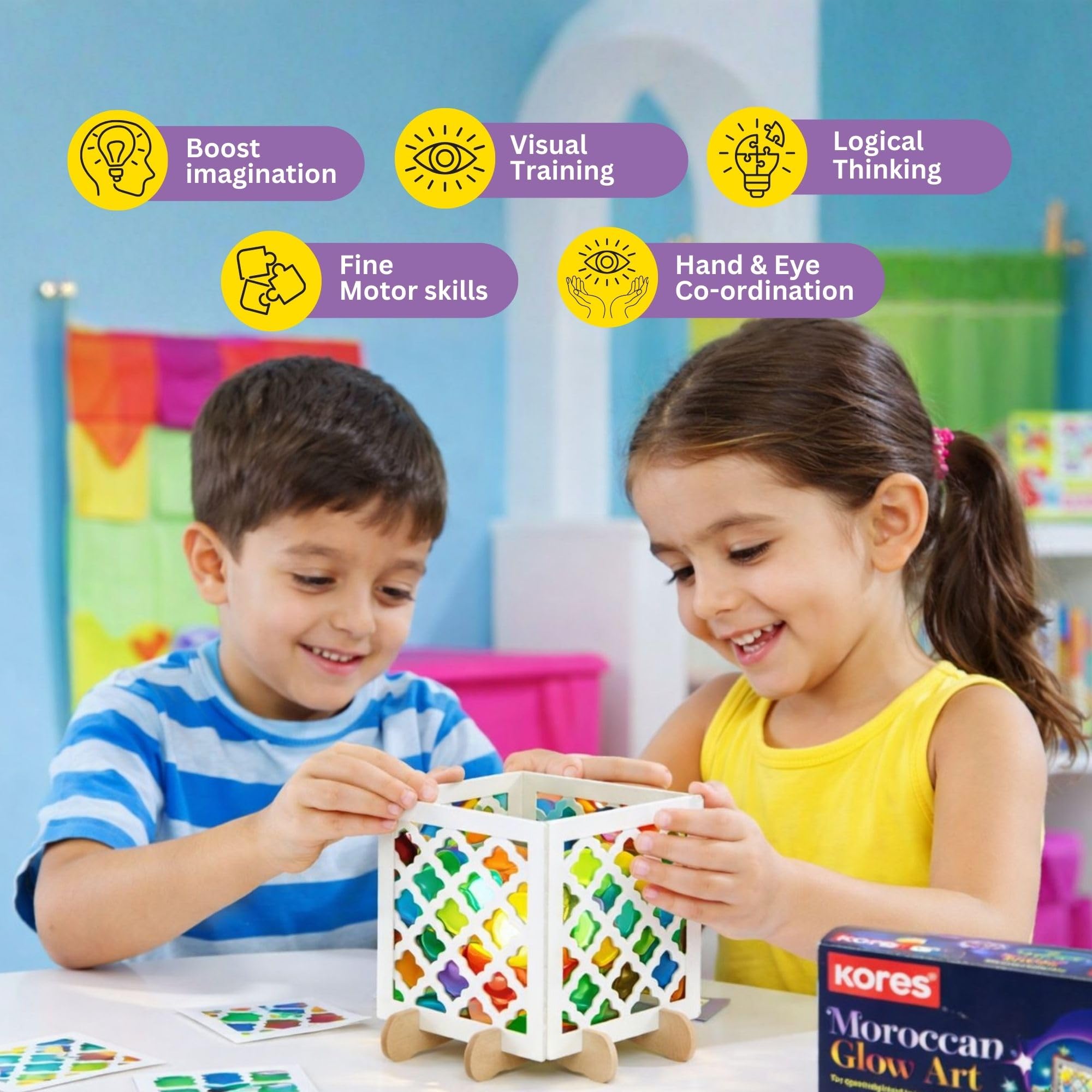 Kores Moroccan Glow Art DIY Lamp Making Kit for Kids (6–14 Years) | Glass Paint Art & Craft Kit | Creative Coaster Lamp with LED Tea Light | 20+ Elements 3
