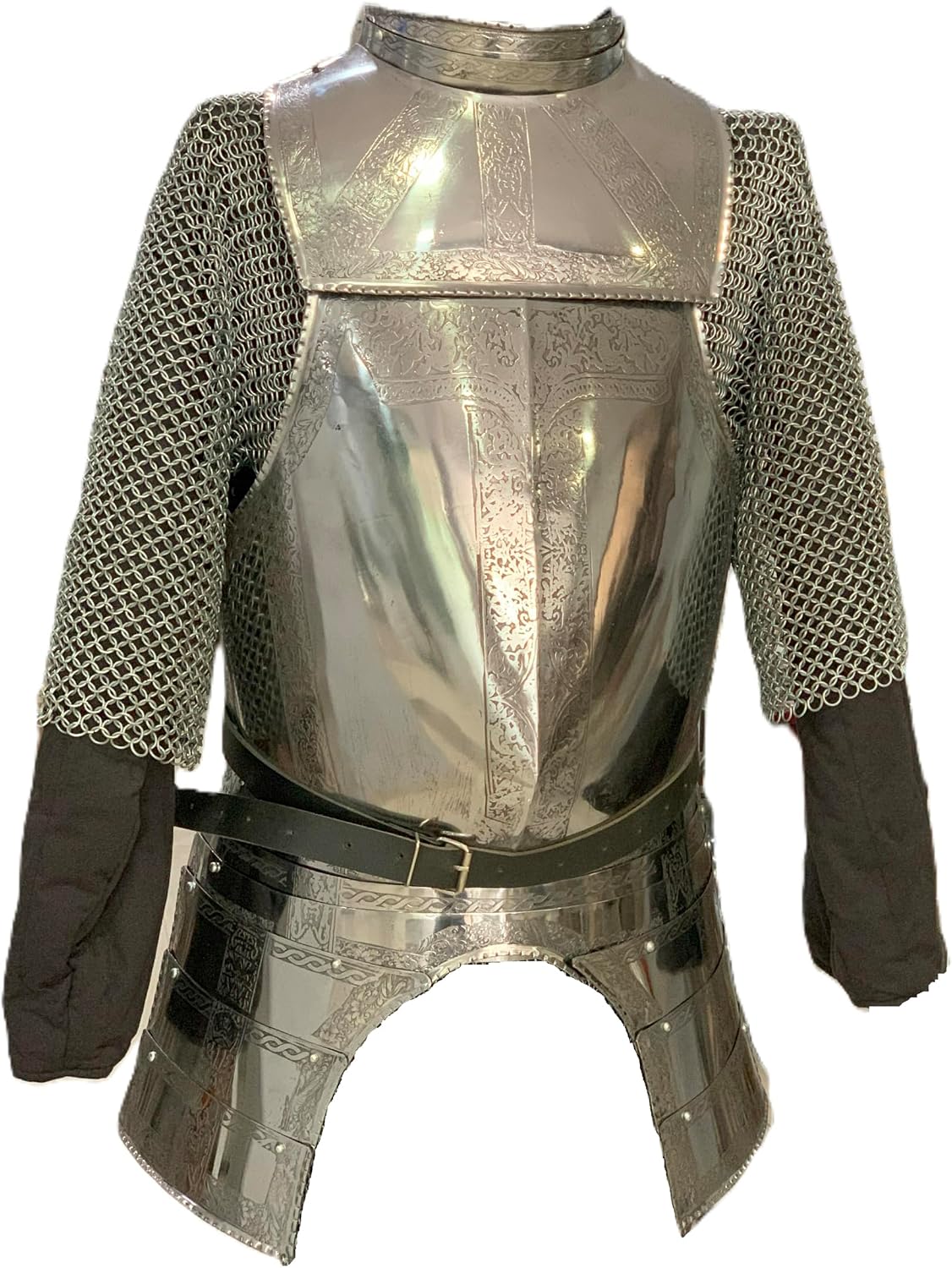 Medieval Knight Etching Armor Breastplate With Gorget - LARP SCA Cosplay Body Armor Halloween Costume - Renaissance Fantasy Armor Costume