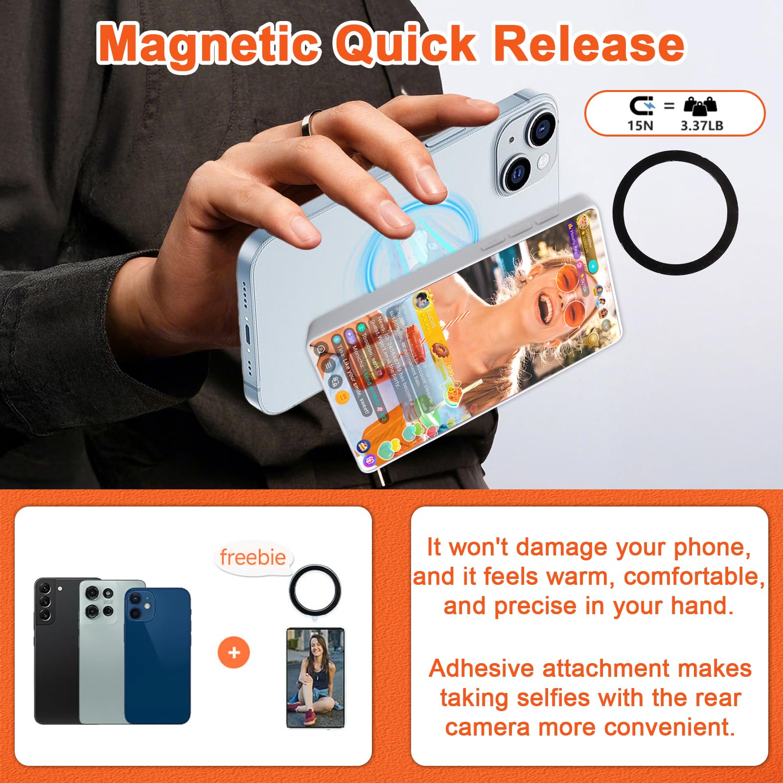 Selfie Monitor Schermo per Telefono, 4H Magnetic Schermo Portatileper Vlog, Selfie Monitor Magnetico Wireless Compatibile con iPhone & Android per Selfie Vlog Live Streaming