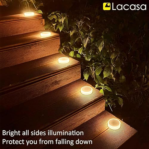 Miniatura 8 de Lacasa Paquete de 4 luces solares para cubierta al aire libre, impermeables, LED, luces de escalón de jardín, luces solares para muelle de entrada,