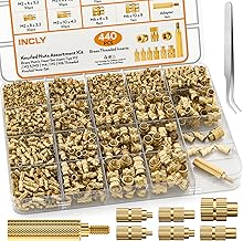 INCLY 440PCS Threaded Inserts Set with Soldering Tip & Adapter, M2 M2.5 M3 M4 M5 M6 Female Thread Metric Knurled Nuts Assortment Kit，Brass Hardware Nuts for Plastic and 3D Printing Component