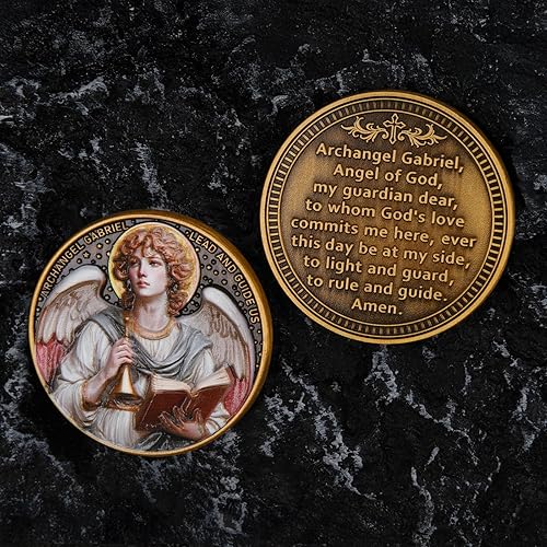 Miniatura 4 de Moneda de oración del Arcángel Gabriel  Santo patrón de la comunicación, ficha de bolsillo de mensajero divino para protección y orientación, regalo