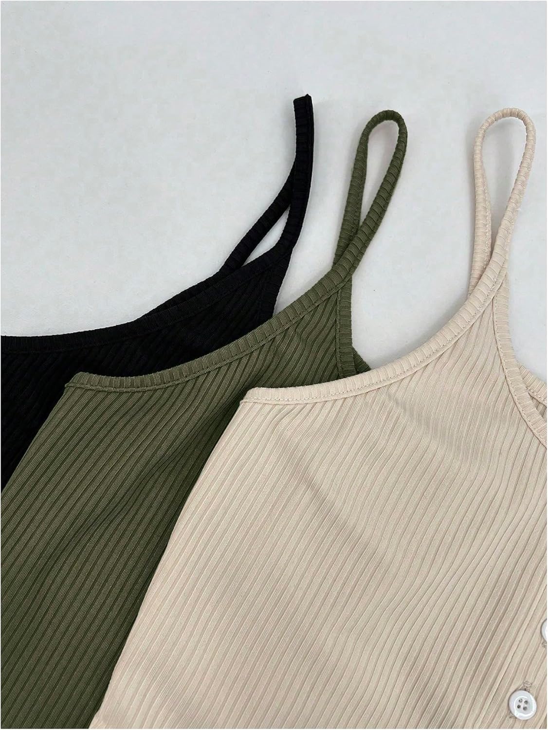 SOLY HUX Women's Button Down Ribbed Cami Top 3 Piece Spaghetti Strap Sexy Crop Camisole Tops - Image 5