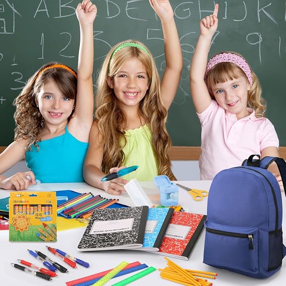 56 Pieces Back to School Supplies with 15 inch Backpack Back to School Supplies Bag Stationery Set Elementary School Supply Kit Essential Bundle Bulk School Stationery Set