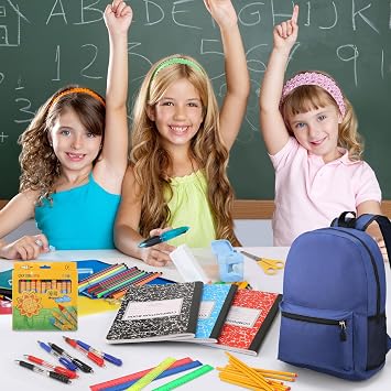 56 Pieces Back to School Supplies with 15 inch Backpack Back to School Supplies Bag Stationery Set Elementary School Supply Kit Essential Bundle Bulk School Stationery Set