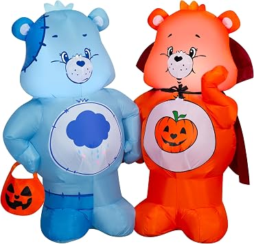 Care Bears Halloween Inflatable Scene with Grumpy Bear and Trick-or-Sweet Bear, 4-Ft Lighted Airblown Yard Decor