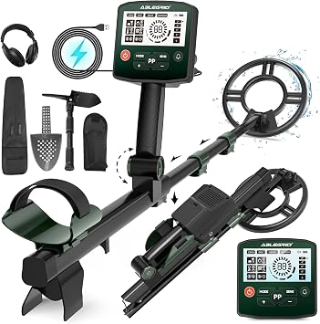 ABLEGRID Rechargeable Metal Detector for Adults, Professional Foldable IP67 Waterproof Gold Detector, 1014 Detection Depth, 11 Dual Coil, 4 LCD, for Serious Hobbyists