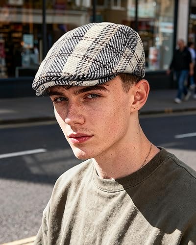 Miniatura 6 de Croogo Gorra de periódico a cuadros para hombre, gorra plana ajustable Ivy Gatsby Cabbie Conducción Golf Boina Sombrero