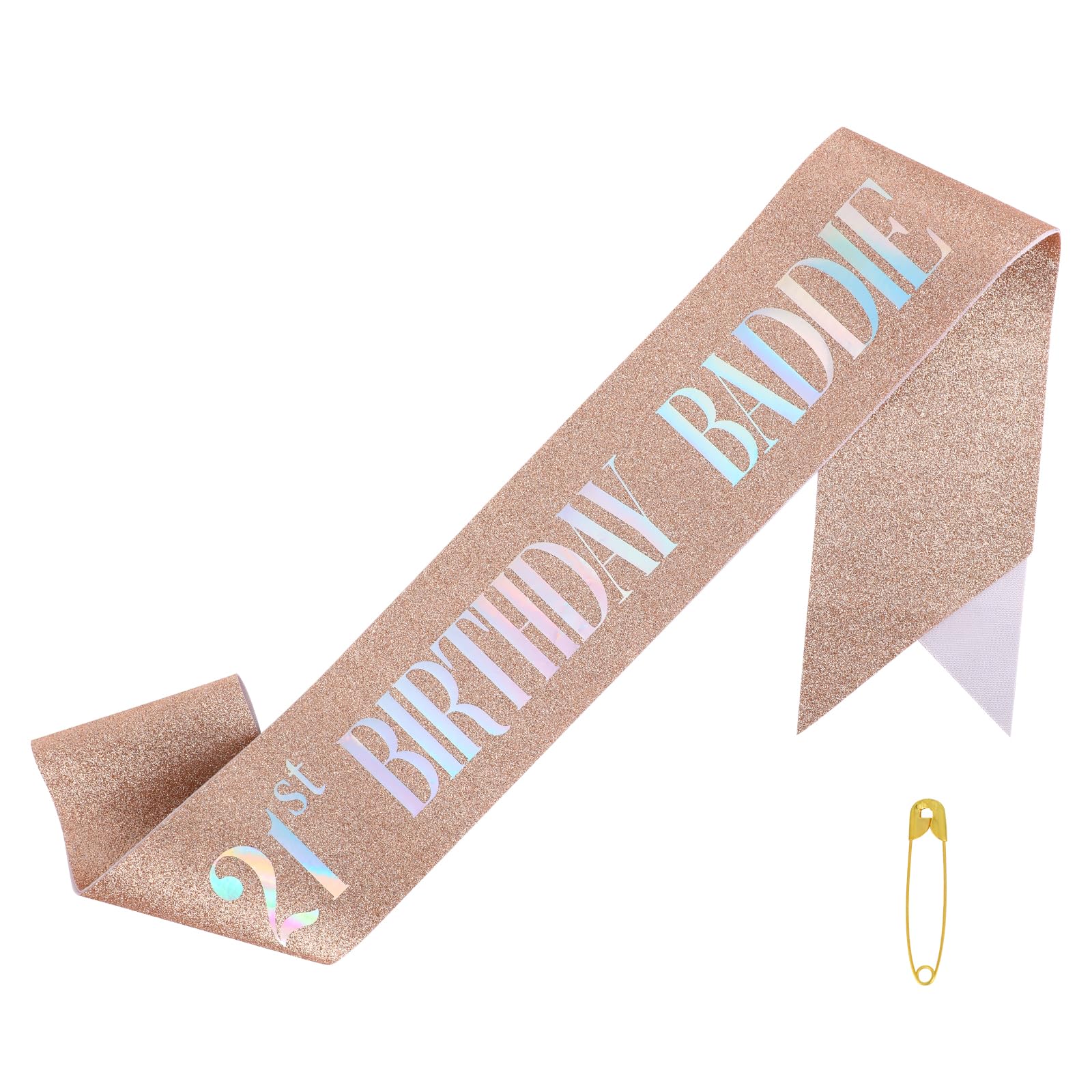 21st Birthday Baddie Sash, Glitter Birthday Waistband with Foil Letters for Women & Men 21 Years Party Favors & Funny Bday Baddie Outfit Dress Decoration Accessories Gifts (Rose Gold)
