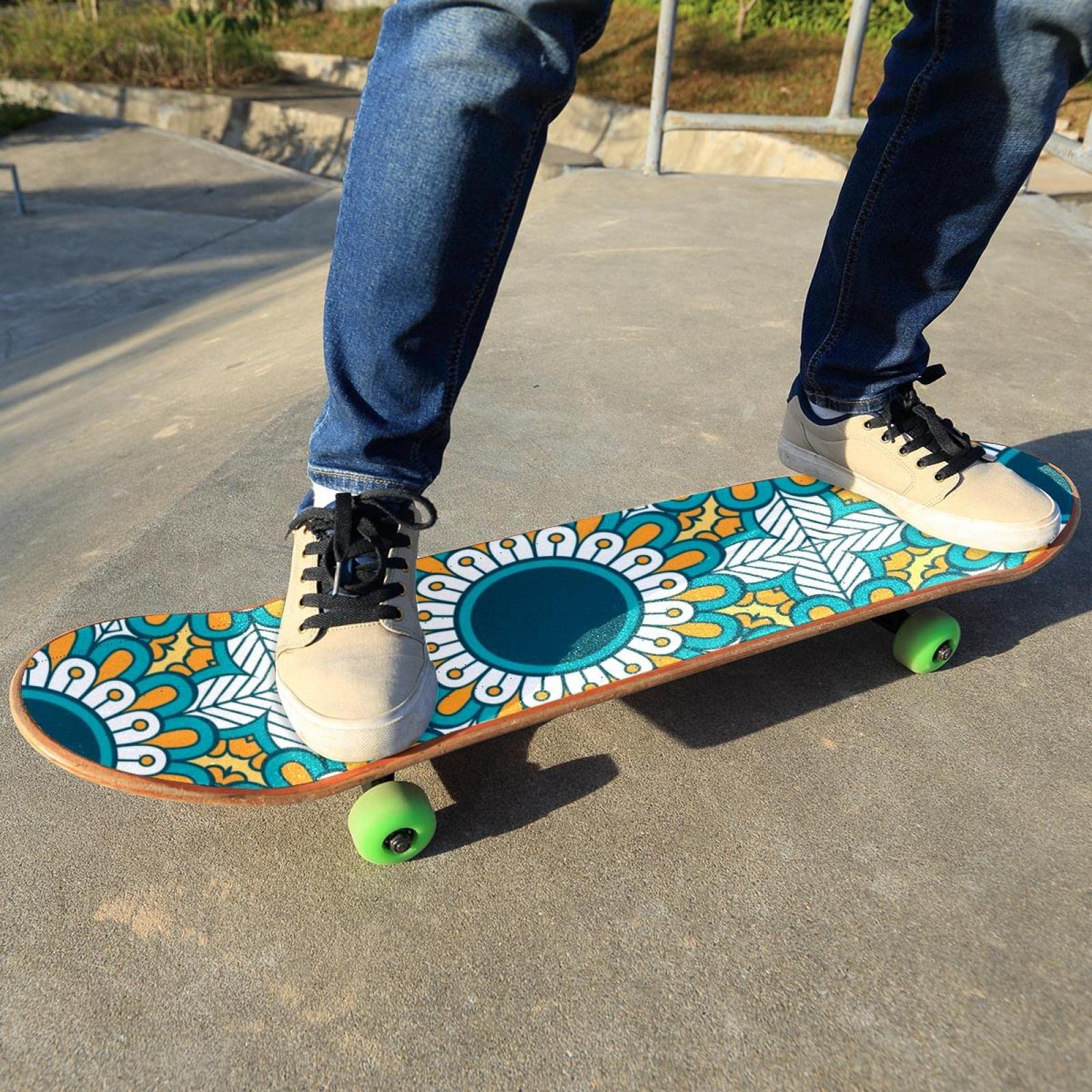 Mandala-Grün, 2 Stück Skateboard-Griptape Bogen Schleifpapier Longboard Aufkleber Roller Deck Sandpapier