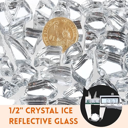 Miniatura 2 de GasSaf 12 Inch Fire Glass Reflective Tempered Fireglass Cut Crushed FireGlass for Fire Pit, Fireplace and fire Pit Table (10 Pound)(Crystal Ice