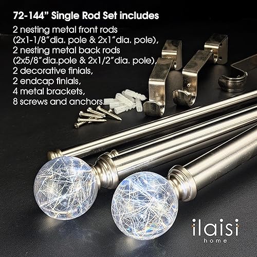 Miniatura 3 de ILAISIHOME Juego de barras de cortina dobles barras de cortina plateadas de lujo de 1-18 pulgadas de diámetro, barra de cortina ajustable de 72-144