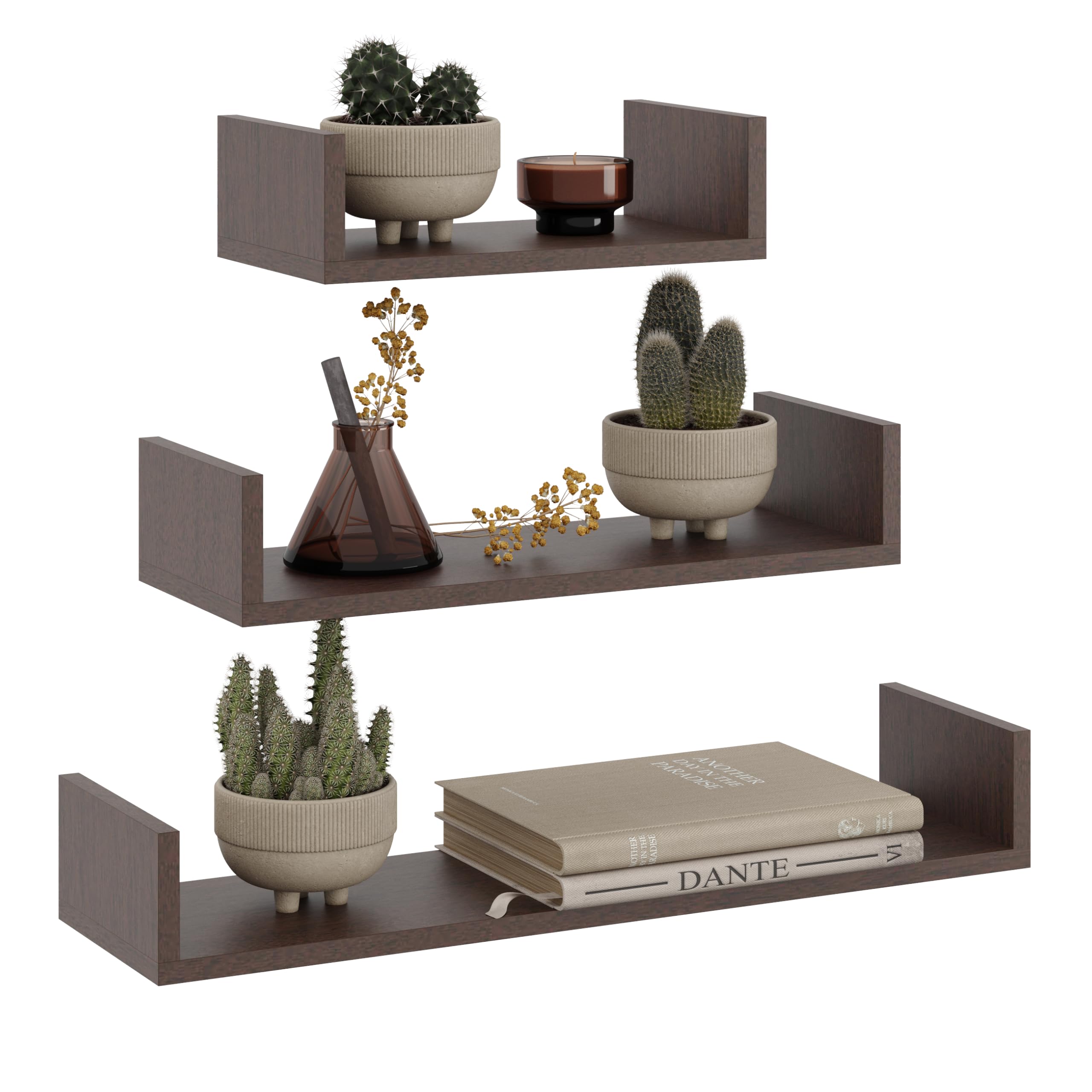 Juego de 3 Estantes de Pared Baldas Flotante, de 80, 60, 40 cm (Wengué)