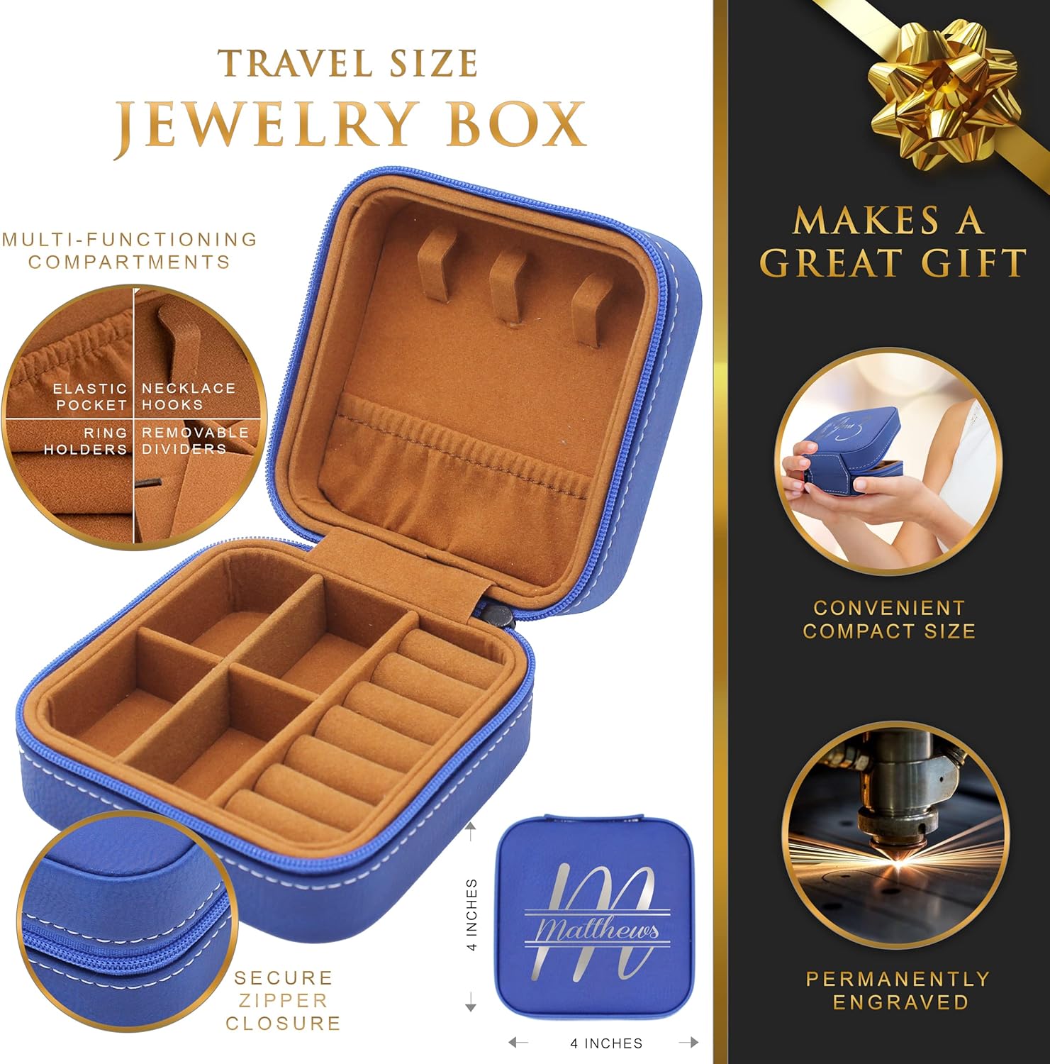 My Personal Memories Custom Personalized Travel Jewelry Case Organizer for Rings, Bracelets, Earrings - Perfect for Her, Mom, Wife, Sister (Blue)