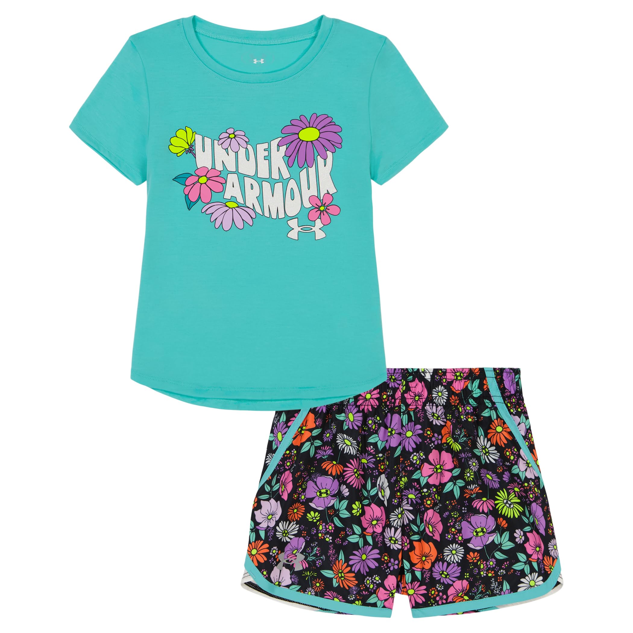 Under Armour Short Sleeve Shirt Shorts Set, Durable Stretch and Lightweight Conjunto de Ropa para Niñas