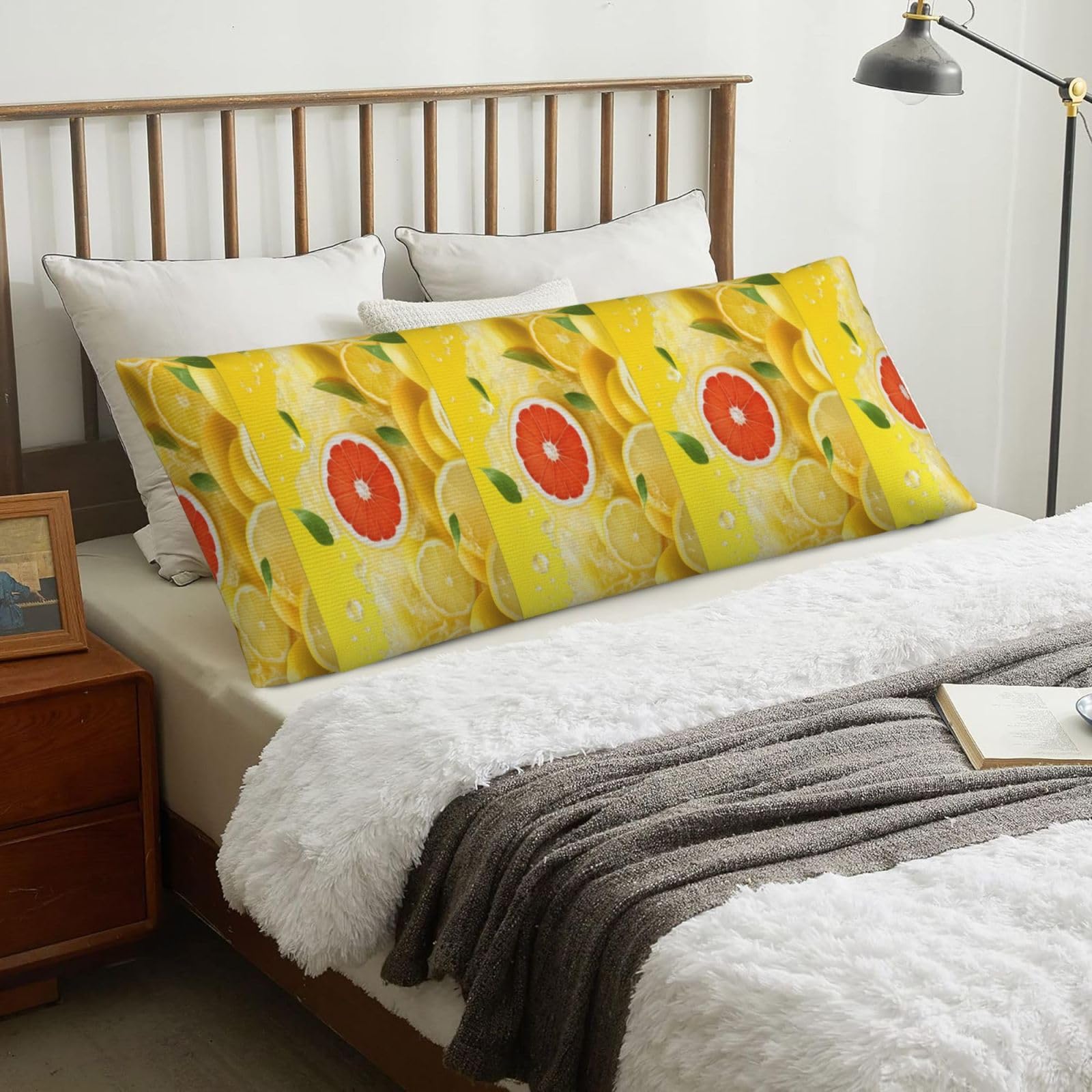 Summer Lemon, Body Pillow Cover with Zipper,Long Body Pillowcase 20 x 60 in