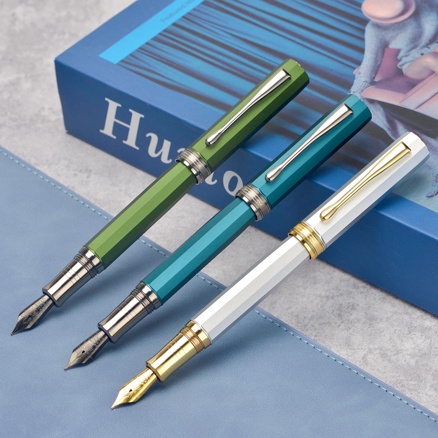 Hong Dian N11 Fountain Pen, Extra Fine Gold Platinum-Silver Coated Soft Nib and Octagonal Geometric Design with Metal Case - Image 4