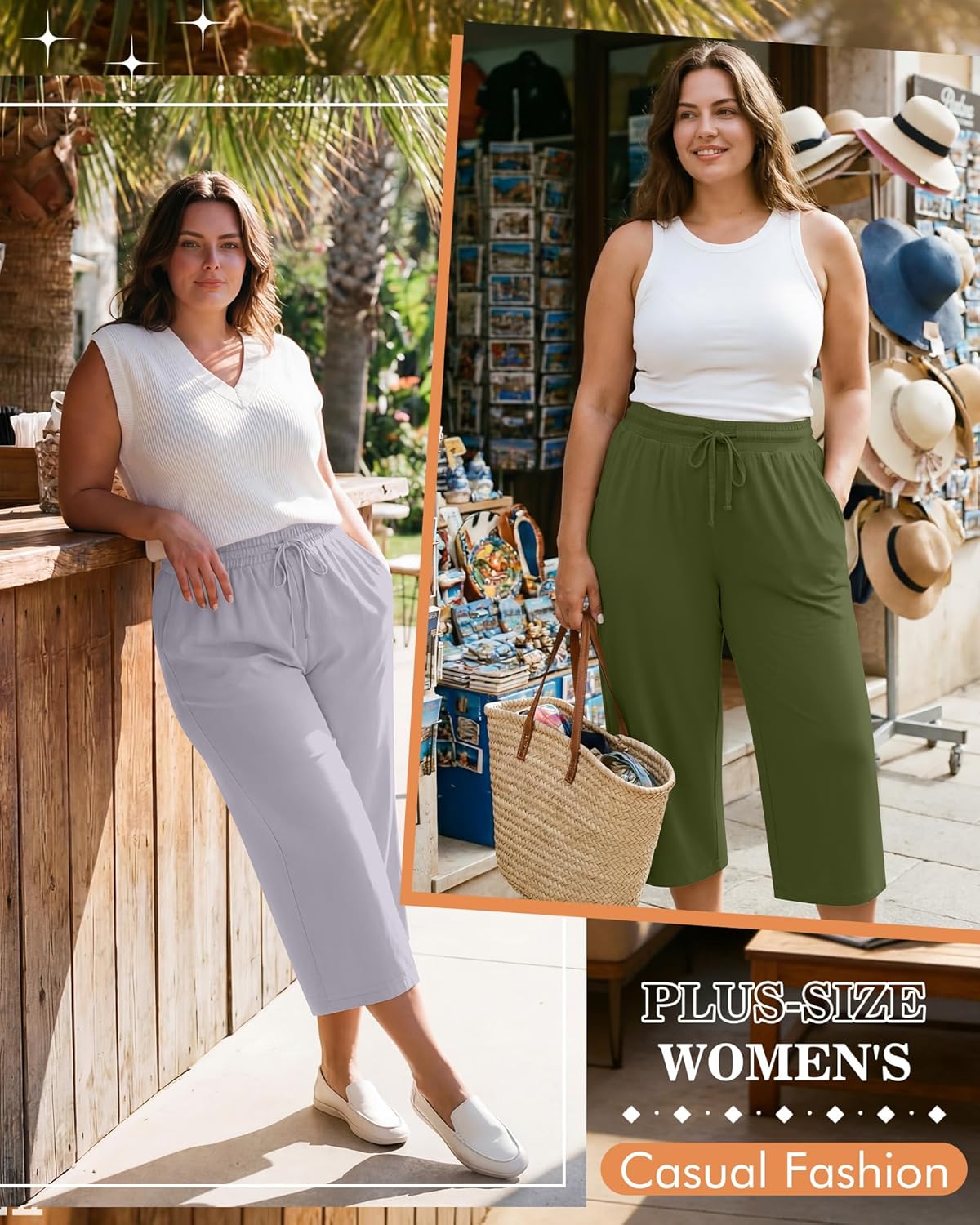 Huukeay 3 Pack Women's Plus Size Capris Wide Leg Yoga Capri Sweatpants Drawstring Loose Fit Summer Cropped Pants with Pockets - Image 6