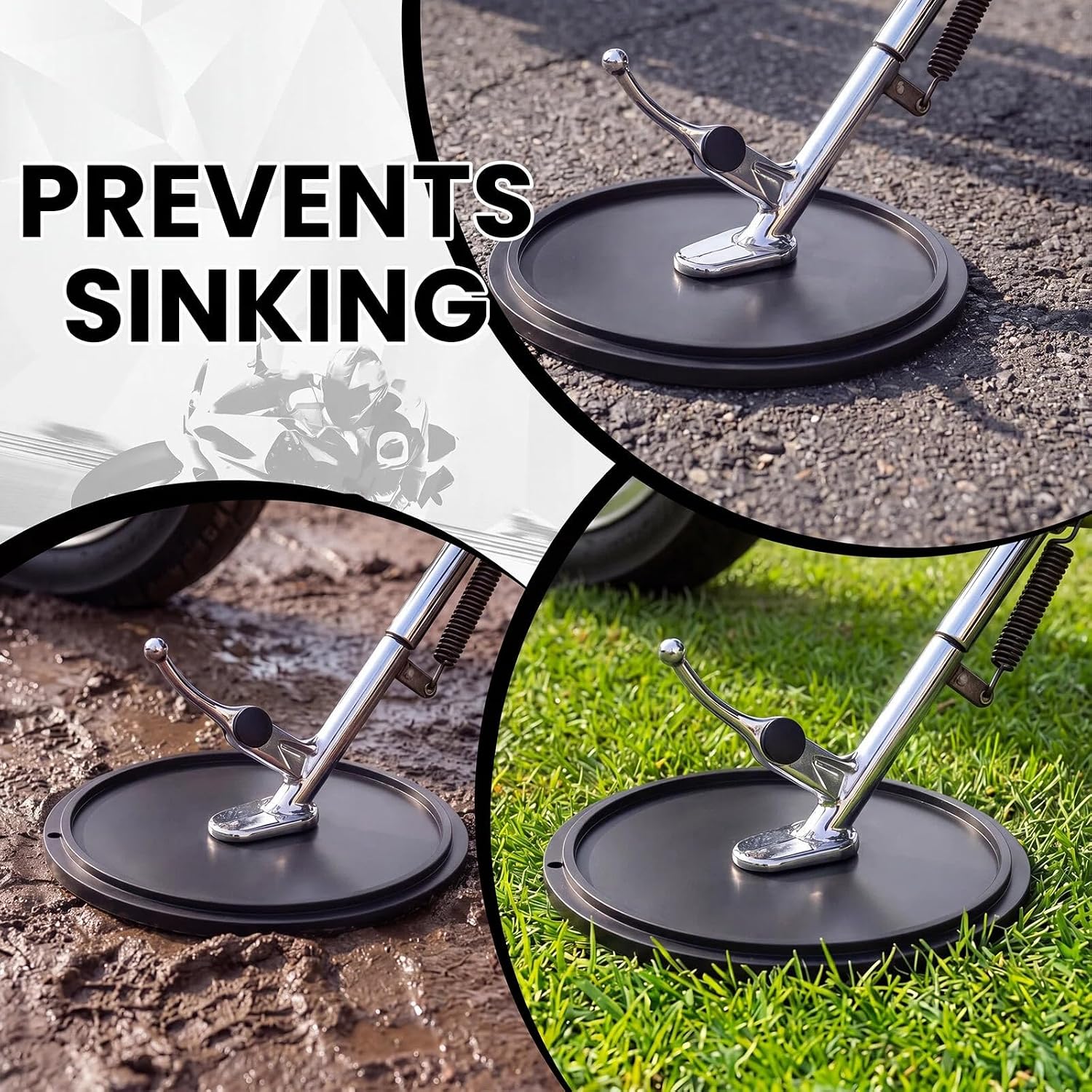 2 Pcs Motorcycle Kickstand Pad Motorcycle Accessories Universal Round Motor Bike Kick Stand Support Plate Heavy Duty Kickstand Pad for Outdoor Parking Grass Sand Dirt, 5'' Dia 0.25'' Thick
