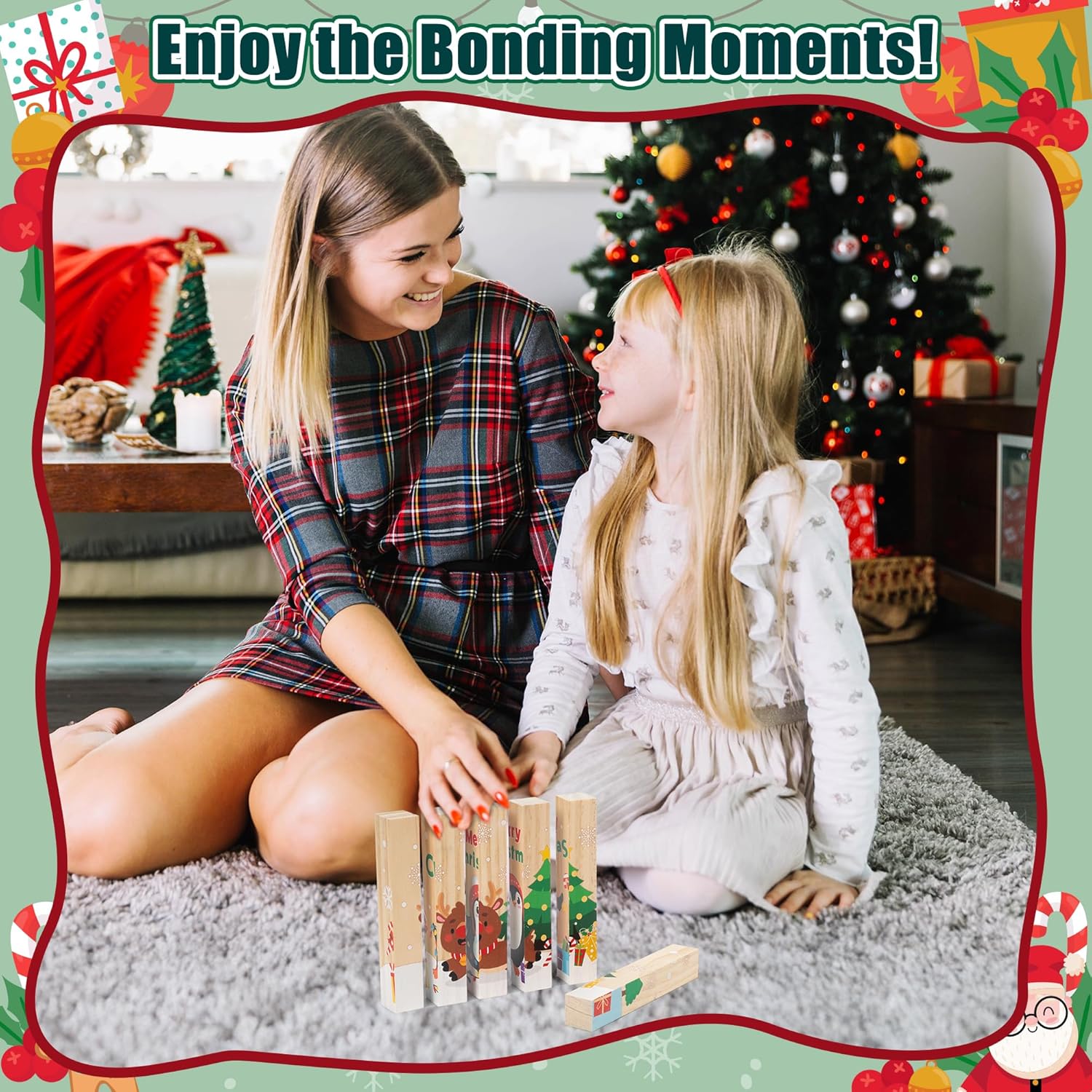 CJiangpo Christmas Wooden Puzzles for Toddlers 2+ Years, 4 in 1 Christmas Chunky Puzzle Blocks Sensory Toys for Boys Girls, Stacking Educational Toy Xmas Party Favors Toddlers Gift Classroom Prizes