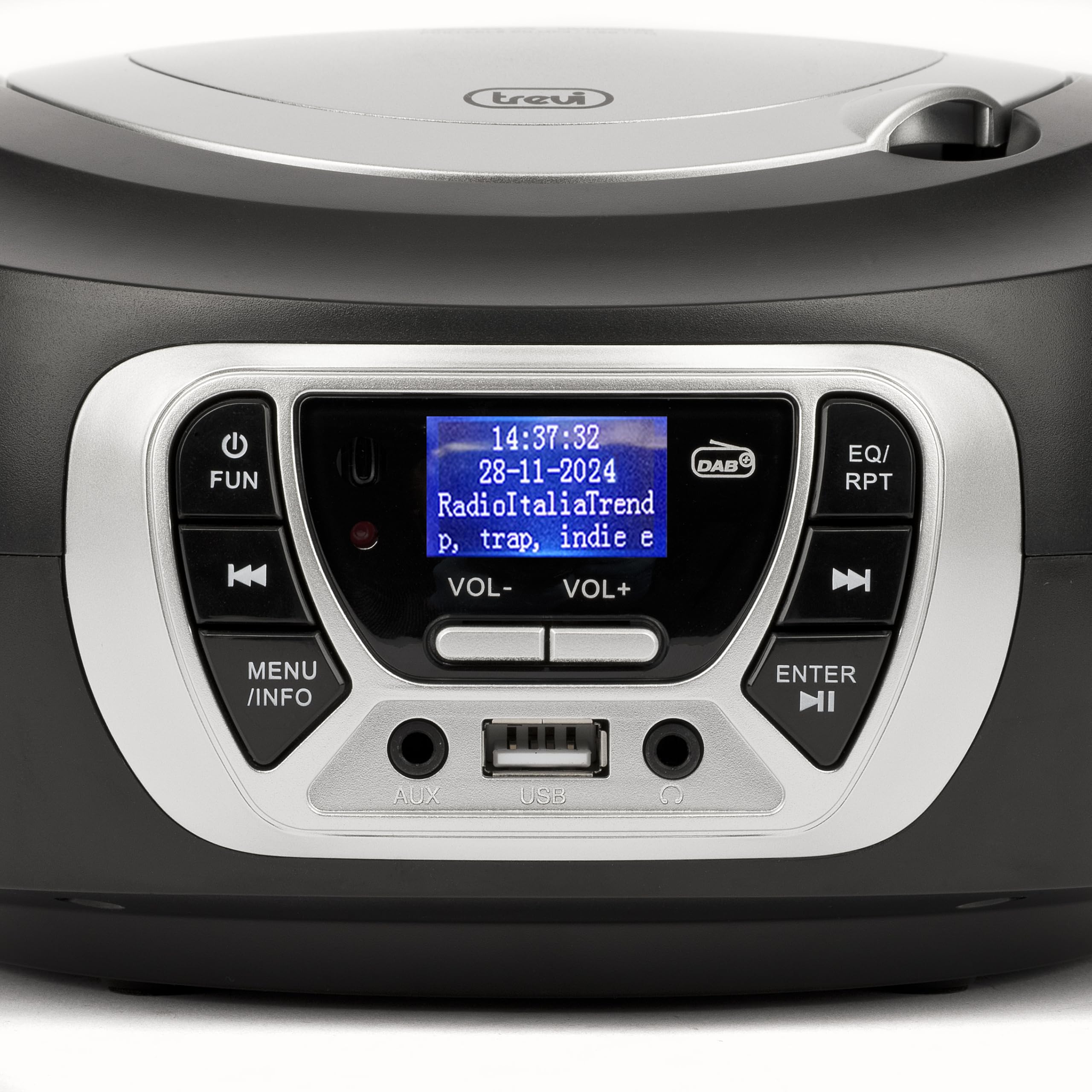 Trevi CMP 510 DAB Stereo Portatile con Radio Digitale DAB e FM RDS, Lettore CD, USB, AUX-IN, Display ad Alta Leggibilità, Antenna Telescopica Orientabile, Nero