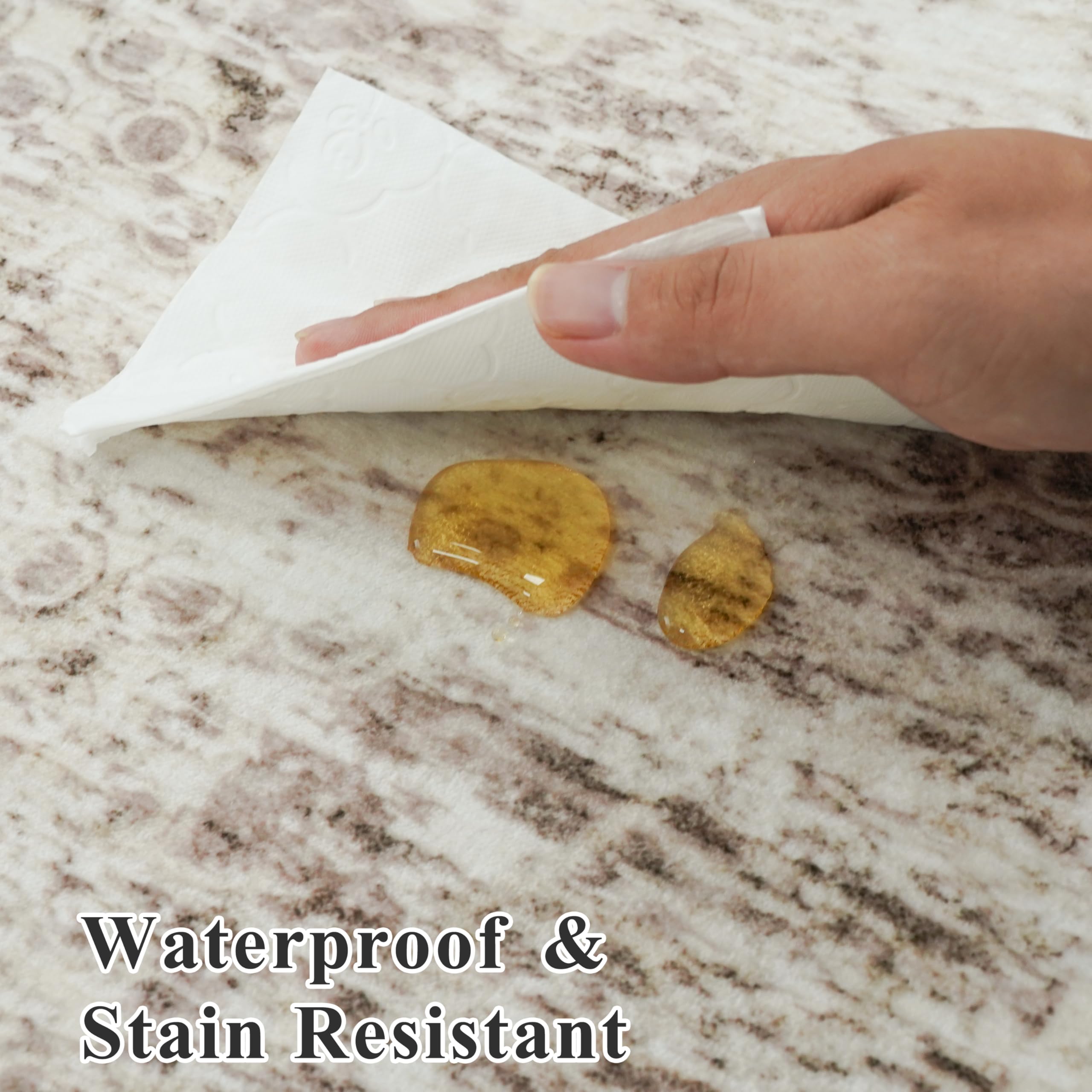 Washable Oriental Area Rug - 9x12 Rugs for Living Room Soft Carpet for Bedroom Waterproof Floral Distressed Indoor Stain Resistant Non-Shedding Floor Carpets (Beige, 9x12)