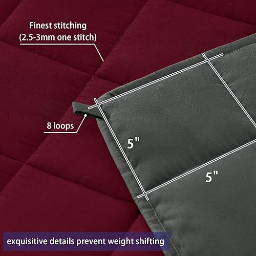 Miniatura 4 de yescool Manta con peso para adultos (20 libras, 60 x 80 pulgadas, gris rojo) Manta pesada de enfriamiento para dormir, perfecta para 190-210 libras,
