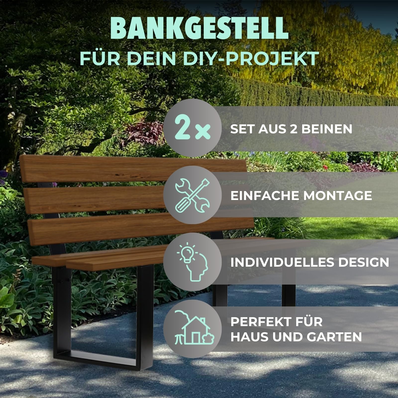 HAGO24 Bankgestell in Schwarz I hochwertige Bank Füße aus Stahl I Bankbeine für Sitzbank mit Rückenlehne I DIY Metallgestell für Esszimmer-Bank & Gartenbank I rostfrei & wetterfest