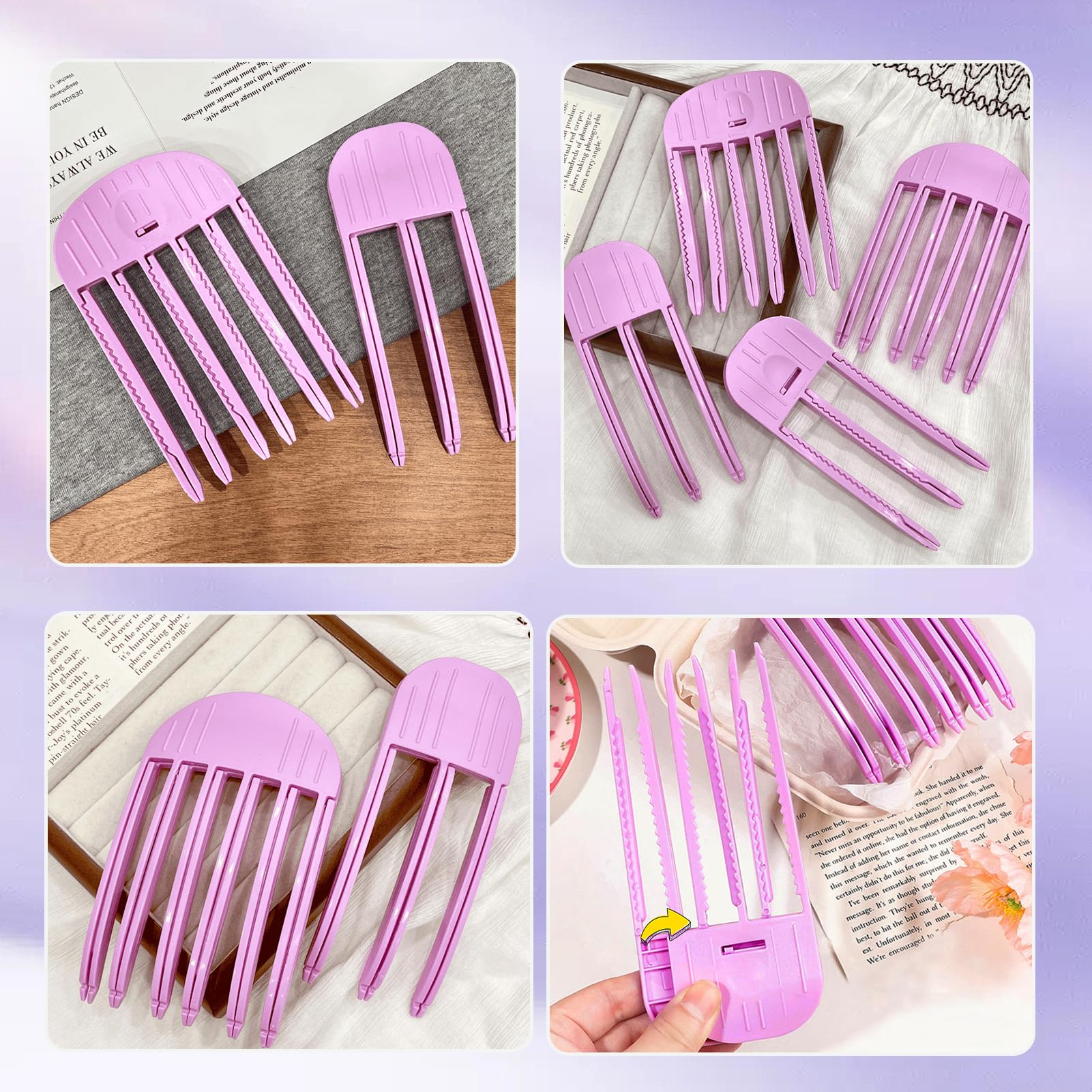 Clip de Volumen para Raíces 4 Piezas, Peines Voluminizadores de 3 y 6 Dientes, Pinzas para Cabello sin Rastro