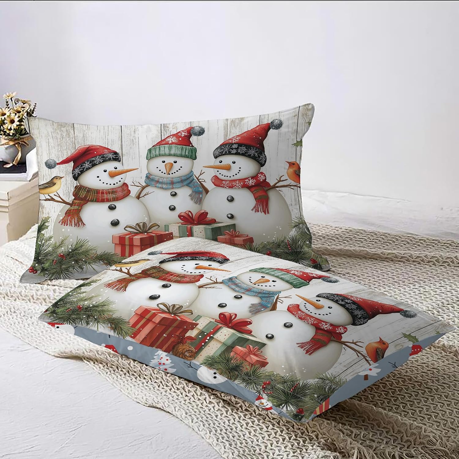 Reversible pine branches Duvet Cover California King Size,3D Printed Holiday Bedding with Retro Christmas Pattern,Double-Sided Soft Microfiber Quilt Cover with Zipper Closure and Corner Ties
