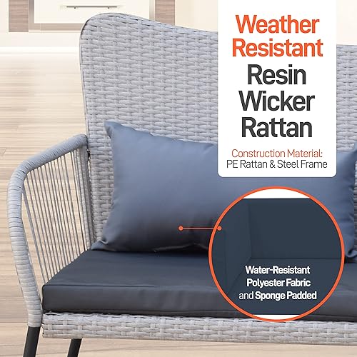 Miniatura 3 de SereneLife Muebles de ratán para exteriores, incluye 1 doble y 2 sillas individuales con cojín y 1 mesa de centro con tapa de cristal, juego de