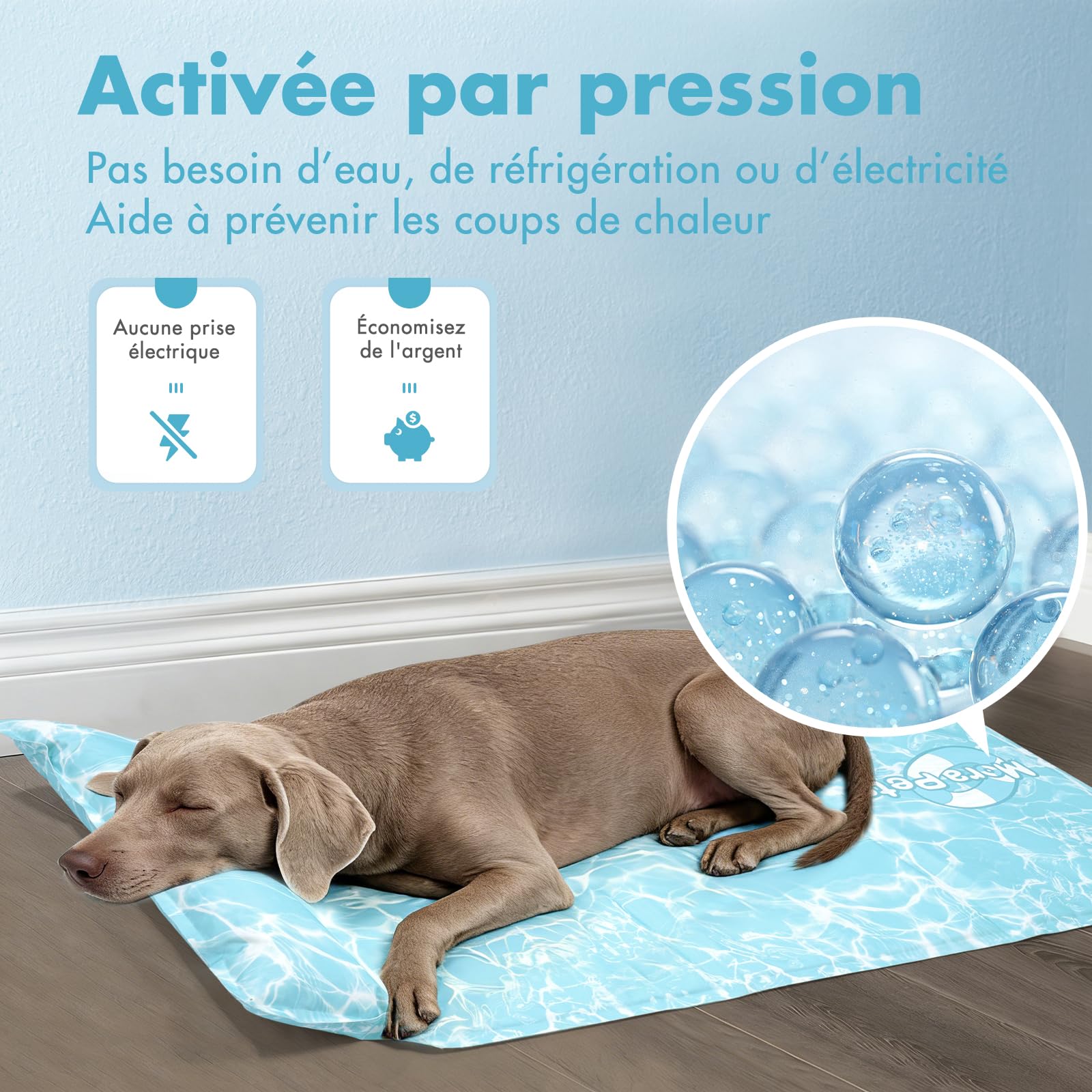Pawtasy Tapis Rafraîchissant pour Grand Chien avec Coussin, Gel Auto-Rafraîchissant, Tapis Fraîcheur Résistant & Étanche, XL 100 x 60 cm