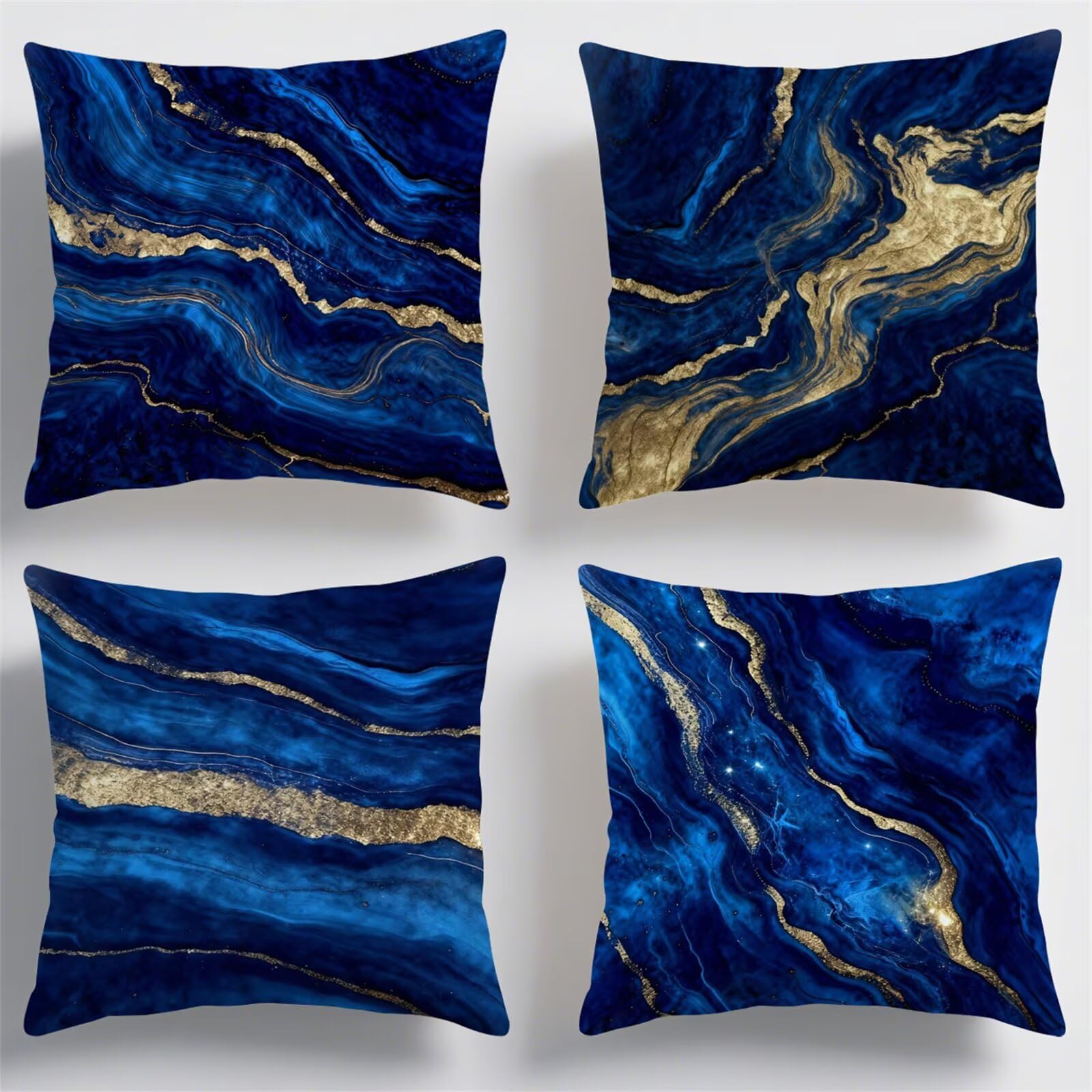 Housse de Coussin 45x45 cm Lot de 4, Bleu Marbré Taie d'oreiller Décorative Moderne Housse d'oreiller en Lin esthétique pour Canapé Salon de Jardin Patio Maison Décor